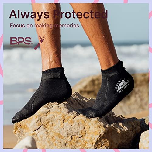 BPS BPS \'Storm Sock\' Neoprene Wetsuit Socks - with Anti-Slip Sole - Unisex Socks for Snorkeling, Beach Volleyball, Surfing, Scuba Diving, Fin Socks - Low Cut (Black/White Accent, Small)