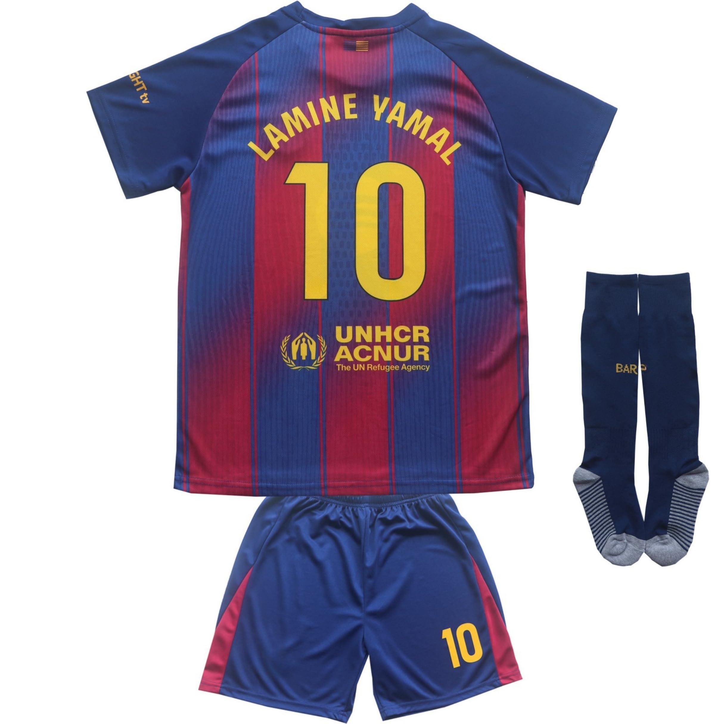 CEKFAX CEKFAX 2024/2025 Barca Home #19 Lamine Yamal Football Soccer Kids Jersey Shorts Socks Set Youth Sizes (Navy,30)