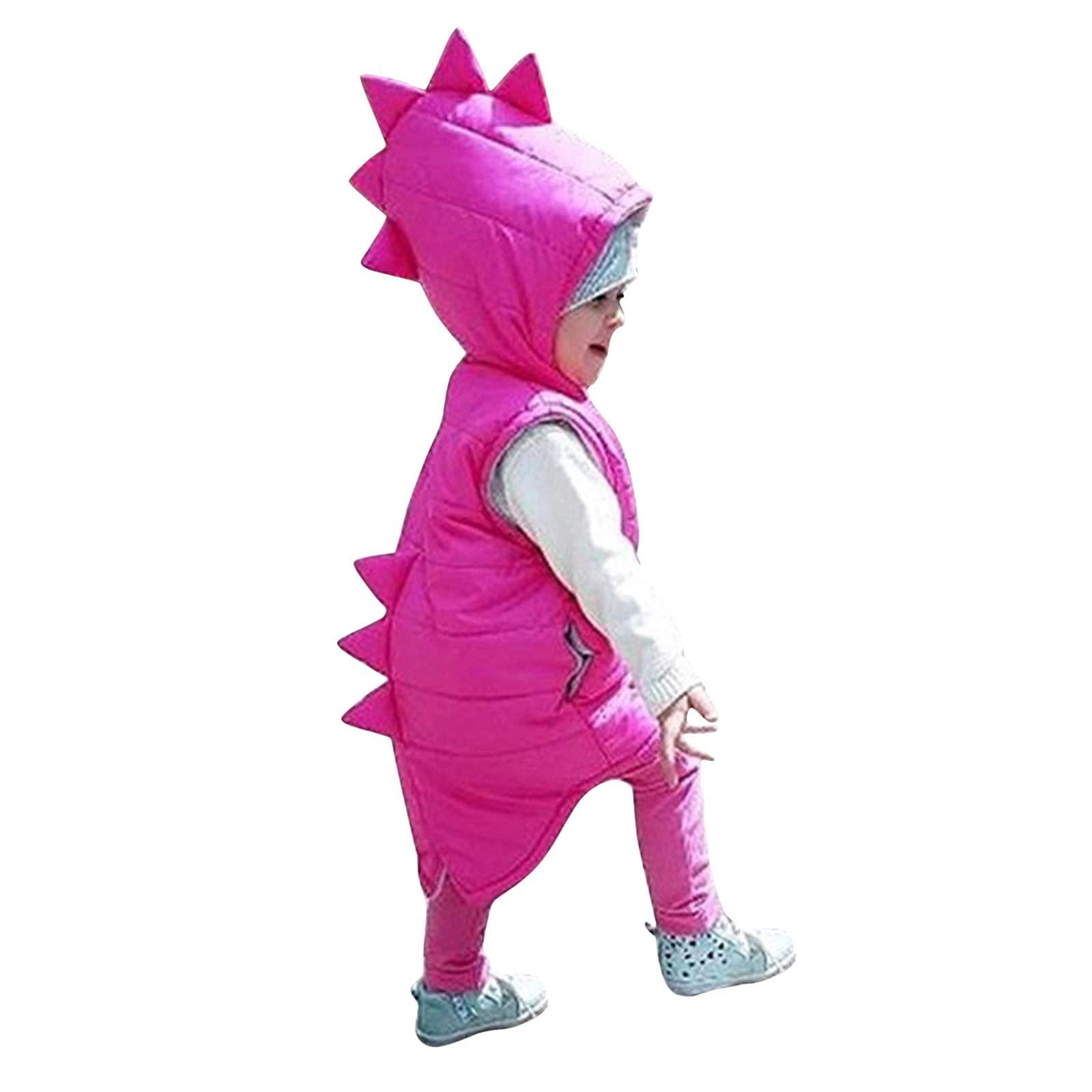 YDNGF YDNGF Toddler Baby Girl Hoodies Vest Outwear 3D Dinosaur Sleeveless Waistcoat Warm Jacket 6M-6Y (Hot Pink, 18-24 Months)