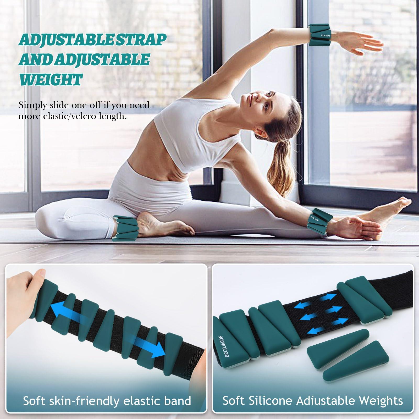 BECOJADDE BECOJADDE Wrist Ankle Weights Adjustable Training Intensity for Strength Training Walking Running Yoga Pilates Jogging for Women Men Set of 2 (2 lb Each), Pewter Deep Emerald