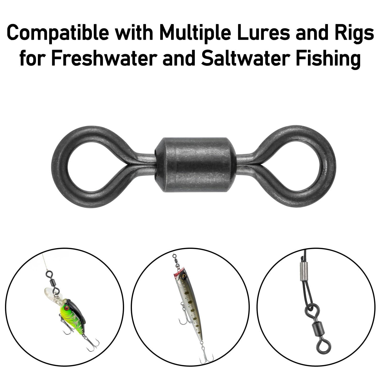 Alwonder Alwonder 50-Pack Fishing Swivels Barrel Swivels Fishing Tackle Rolling Swivel Freshwater Saltwater Swivel Small Matt Black Stainless Steel Terminal Tackle Lures Leaders Line Connectors Size 12