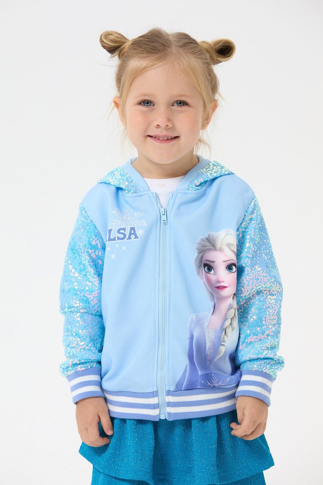 Disney Disney Frozen Elsa Toddler Girl Jacket Blue Sequin Snowflake Print Kids Zipper Hoodie Sweatshirt Coat Birthday Party School Christmas Clothes 5-6Y
