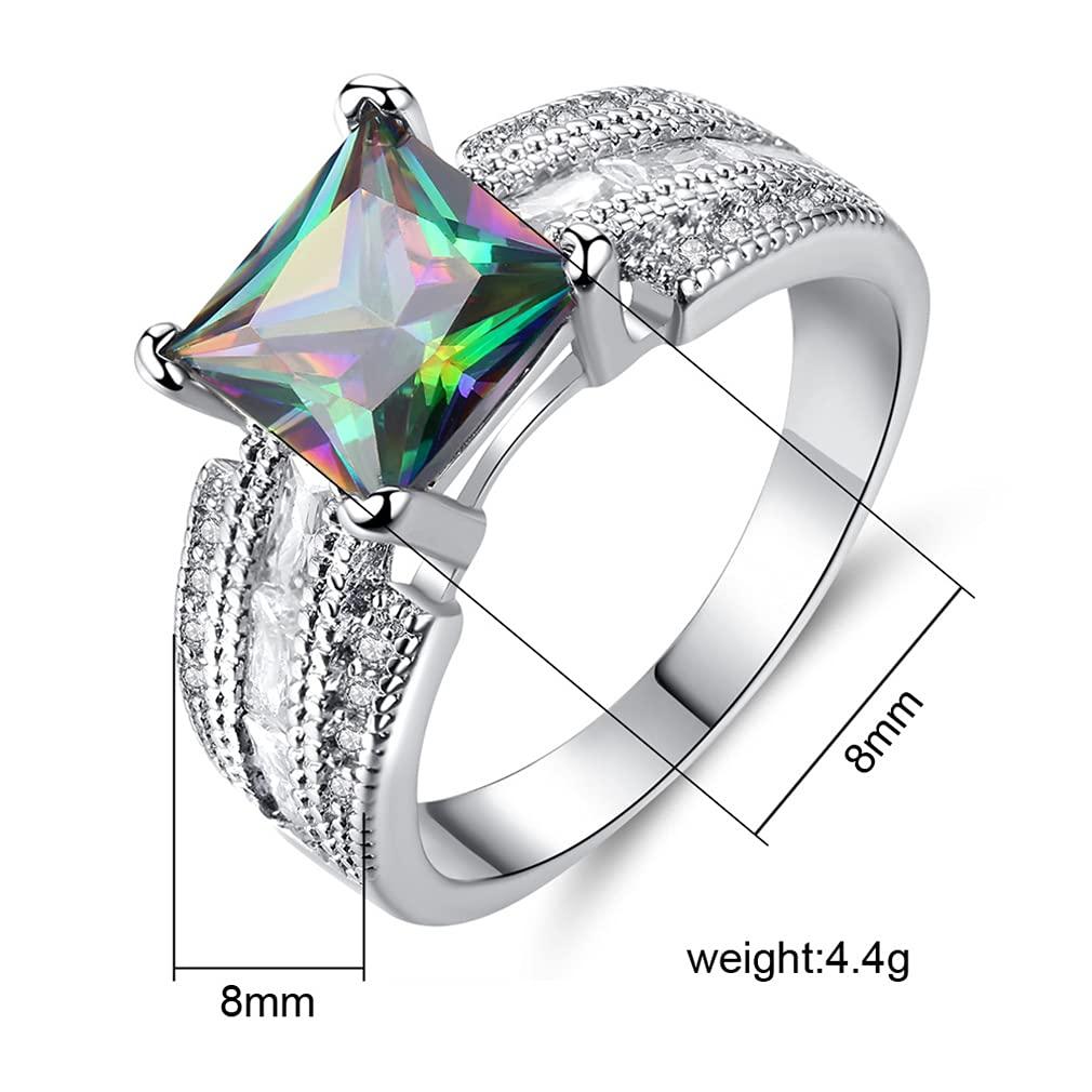 YAZILIND YAZILIND Square Shape Colorful Cubic Zirconia Wedding Engagement Rings Women Valentine's Day Jewelry(Size 7)