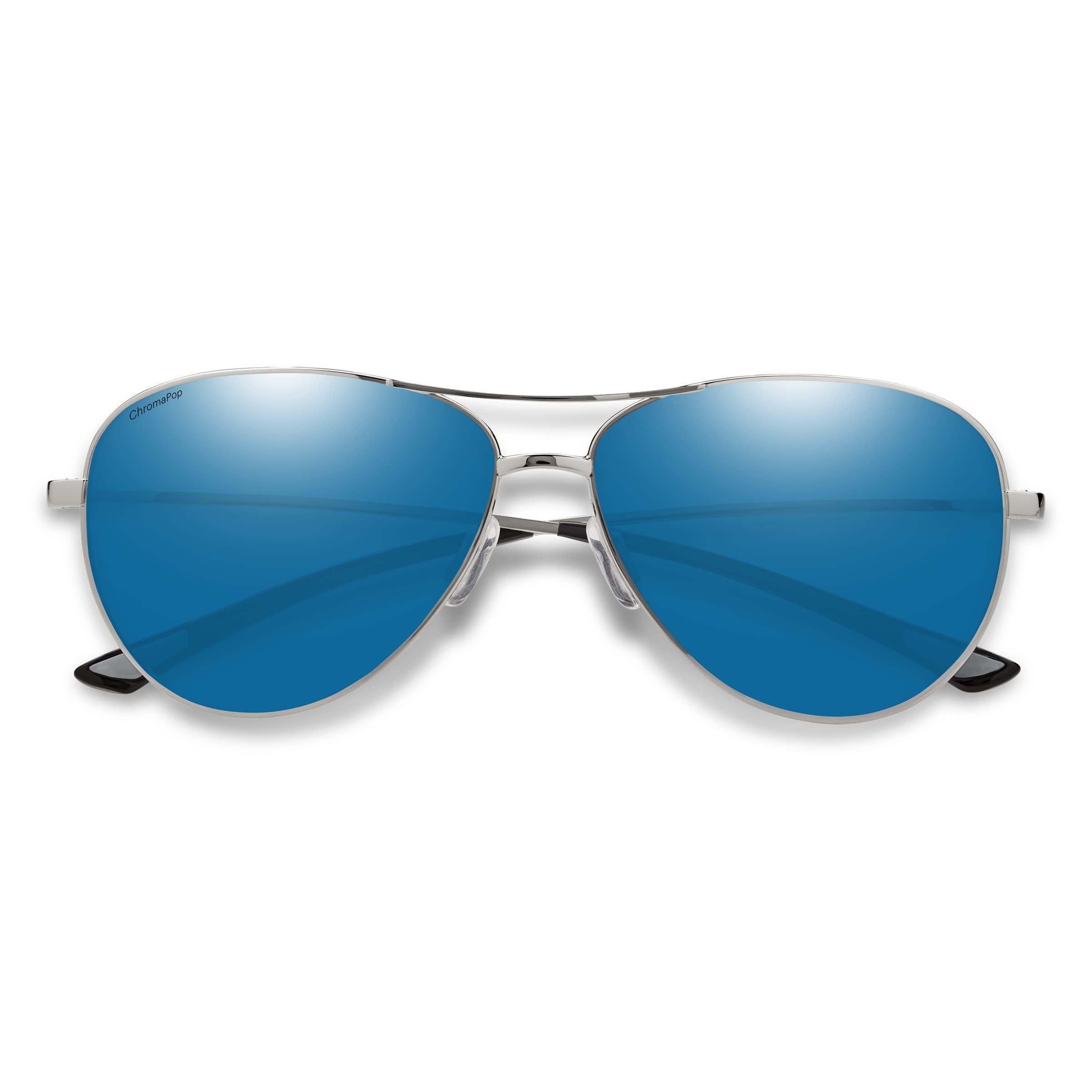 SMITH SMITH Langley Sunglasses Performance Sports Sunglasses with Wrap around Fit for Cycling, Running, Baseball, Golf for Men & Women Silver + ChromaPop Polarized Blue Mirror