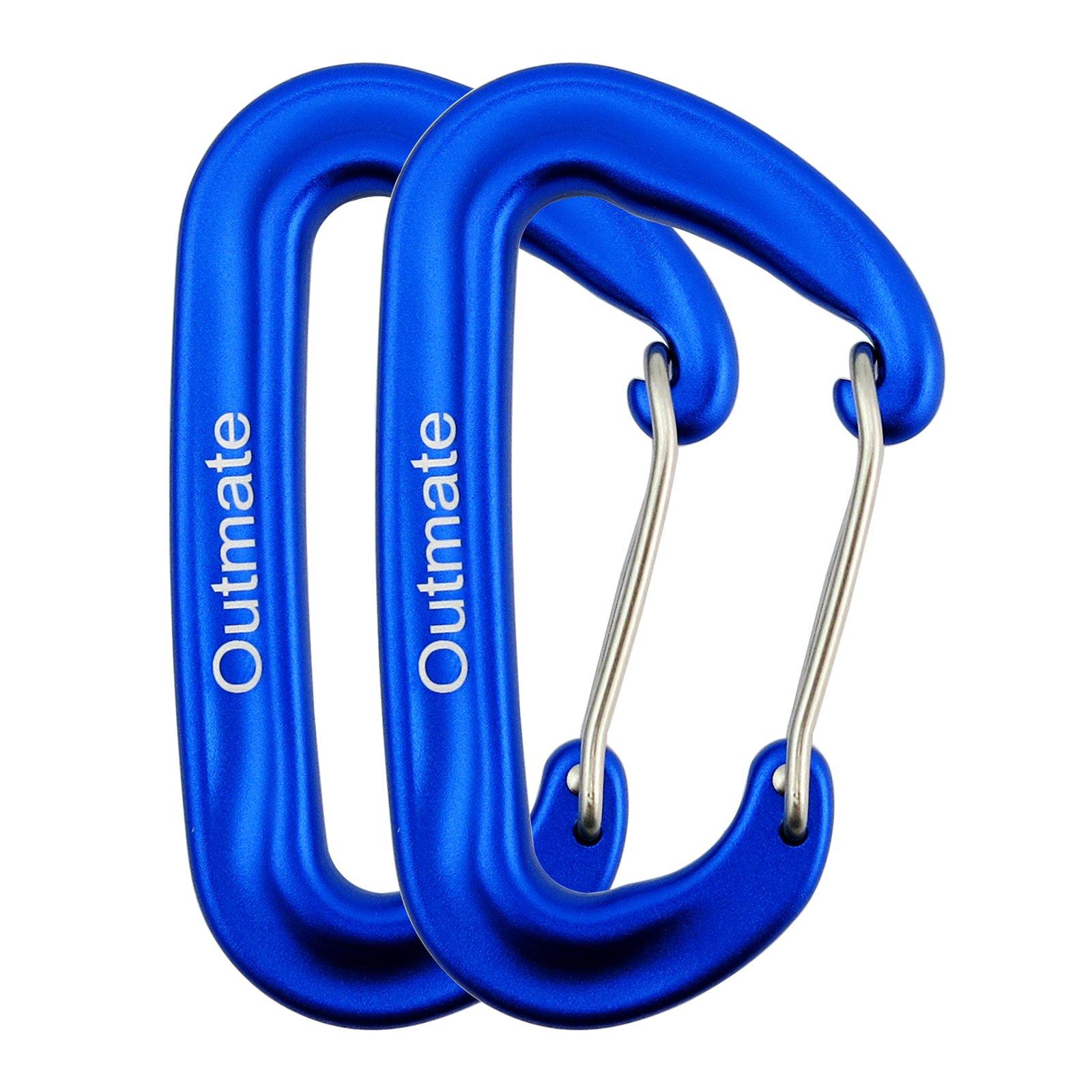Outmate Outmate 12kN Heavy-Duty Carabiner Clips - Durable, Lightweight Aluminum Alloy Carabiners for Hiking, Camping, Keychains, Dog Leashes, Hammocks & More(Wire gate,2 Blue)