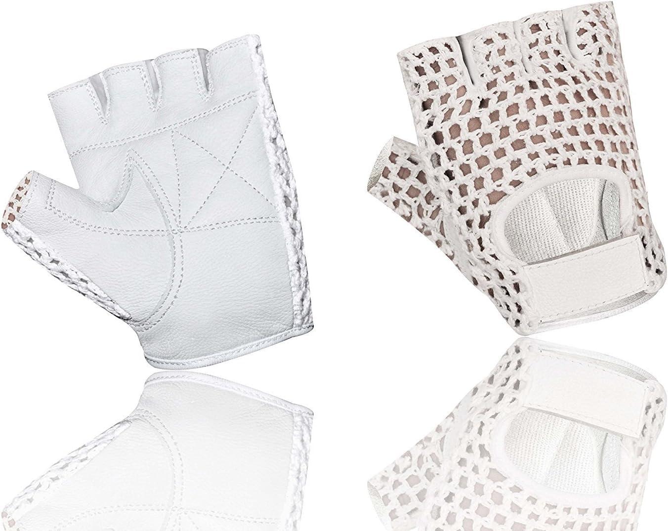 Kango Fitness Kango Fitness MESH Leather Fingerless Weight Lifting Exercise Gym Wheelchair Gloves White W 1061 (S)