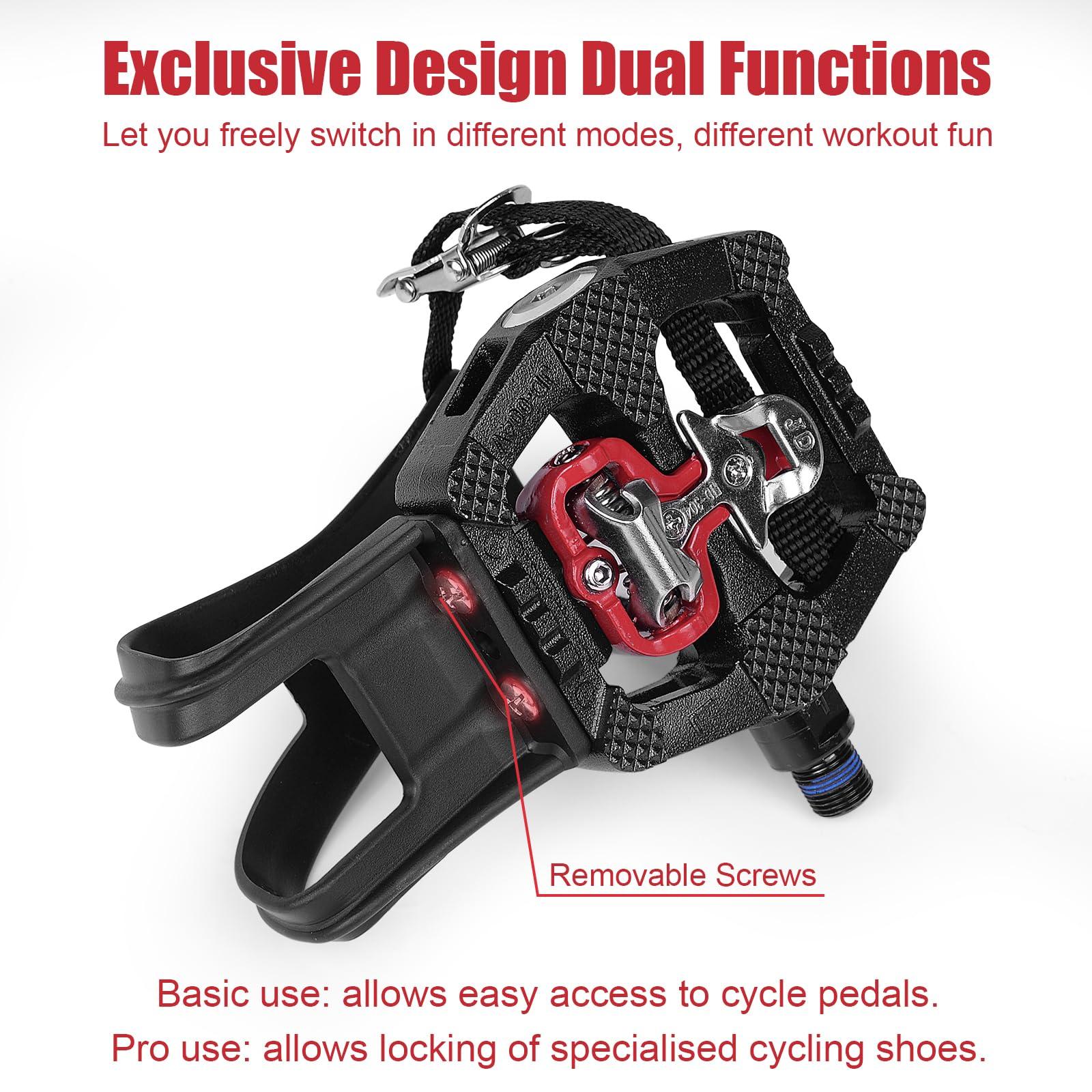 FitHeart Joy FitHeart Joy SPD Bike Pedals Delta Compatible 9/16'' with Toe Cages, Mountain Bike Peloton Pedals for Regular Shoes & Clipless Shoes, Bicycle Pedals Convert Look Delta Pedals to Dual Function Pedals