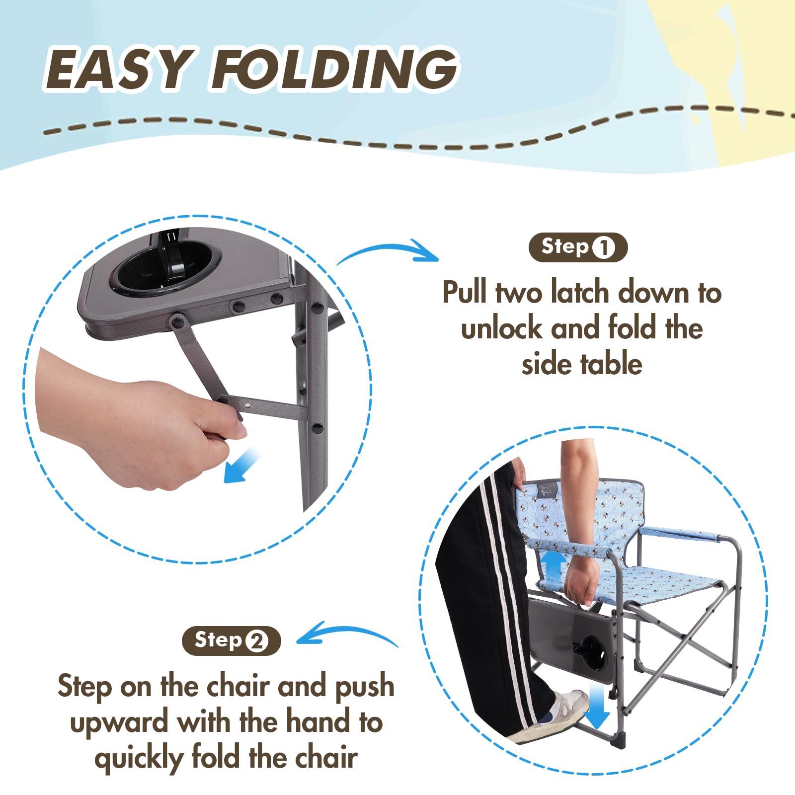 Busy Bee Busy Bee Kids Director Camping Chair with Foldable Side Table, Lightweight, Flat Folding, Compact and Portable, Perfect Kid Beach Chairs, Supports 150 Lbs.