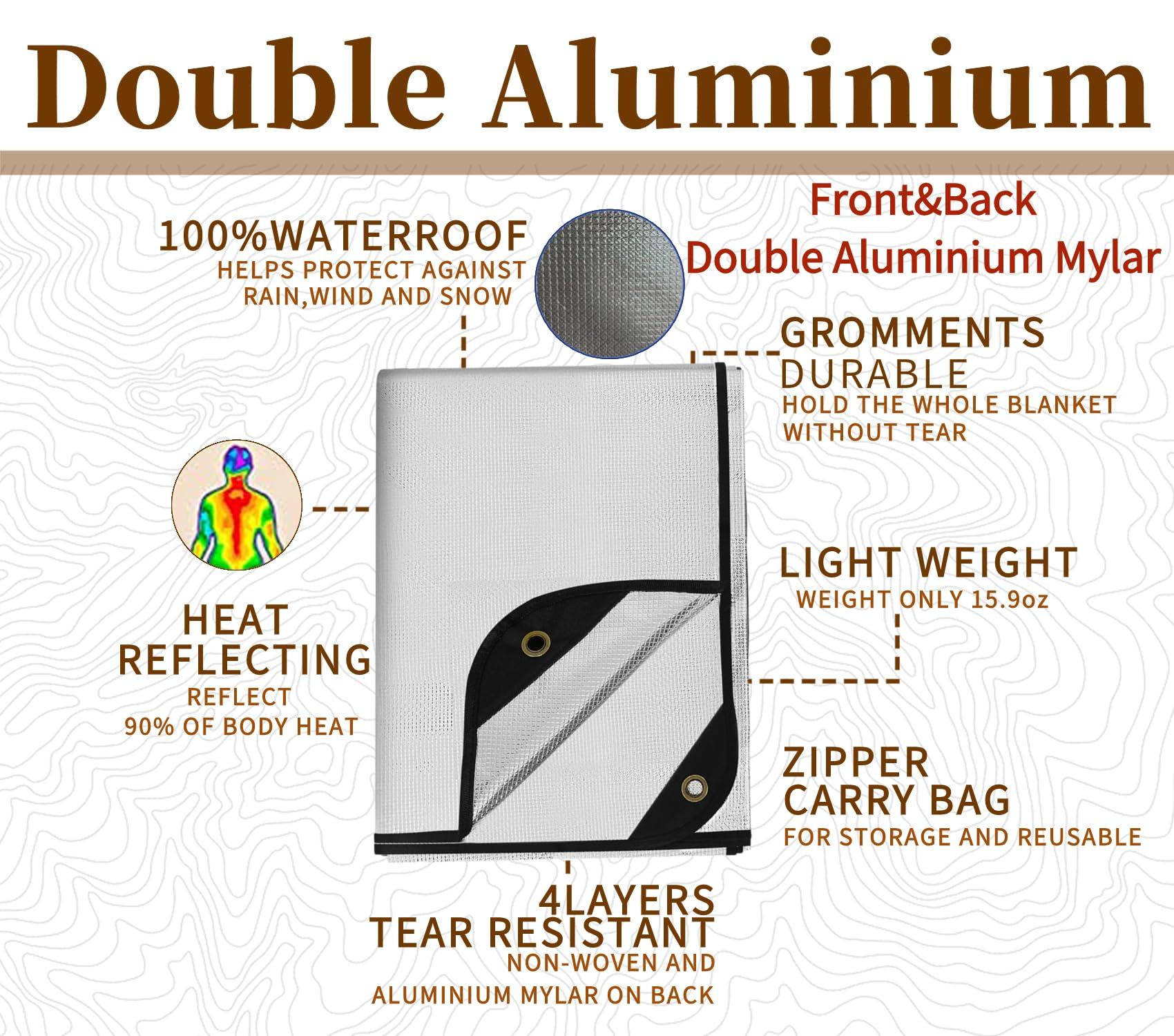 BESTHUNTINER BESTHUNTINER Double Aluminium Heavy Duty Survival Blanket -Multifunctional Reflective Tarp Thermal Blanket - 60\" x 83\" Waterproof for Camping Hiking Outdoors Emergency Blanket