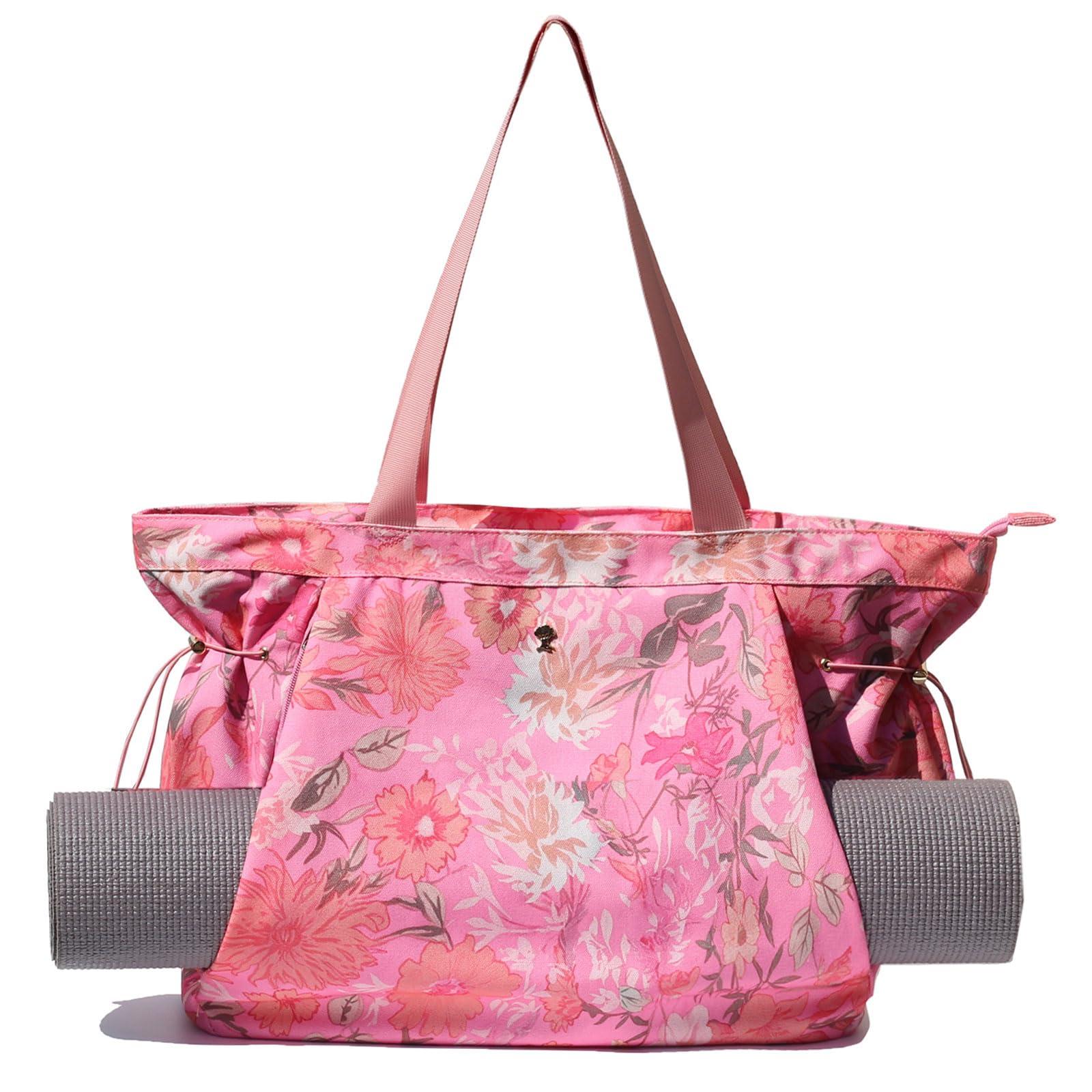 ESVAN ESVAN Yoga Tote Bag for Women Shoulder Bags Drawstring for Office Workout Travel Carryall Pilates Gym and Beach (Pink)