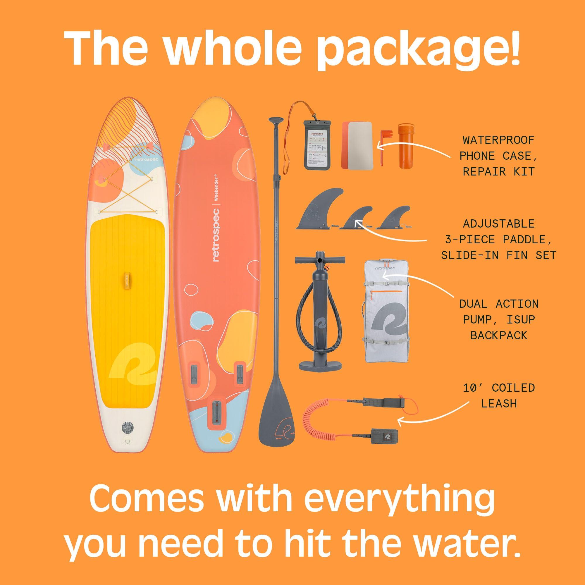 Retrospec Retrospec Weekender Inflatable Paddle Board with Beach Accessories - 10'6" X 32in SUP Board, Textured Deck Pad, Pump & Travel Bag - Lightweight iSUP