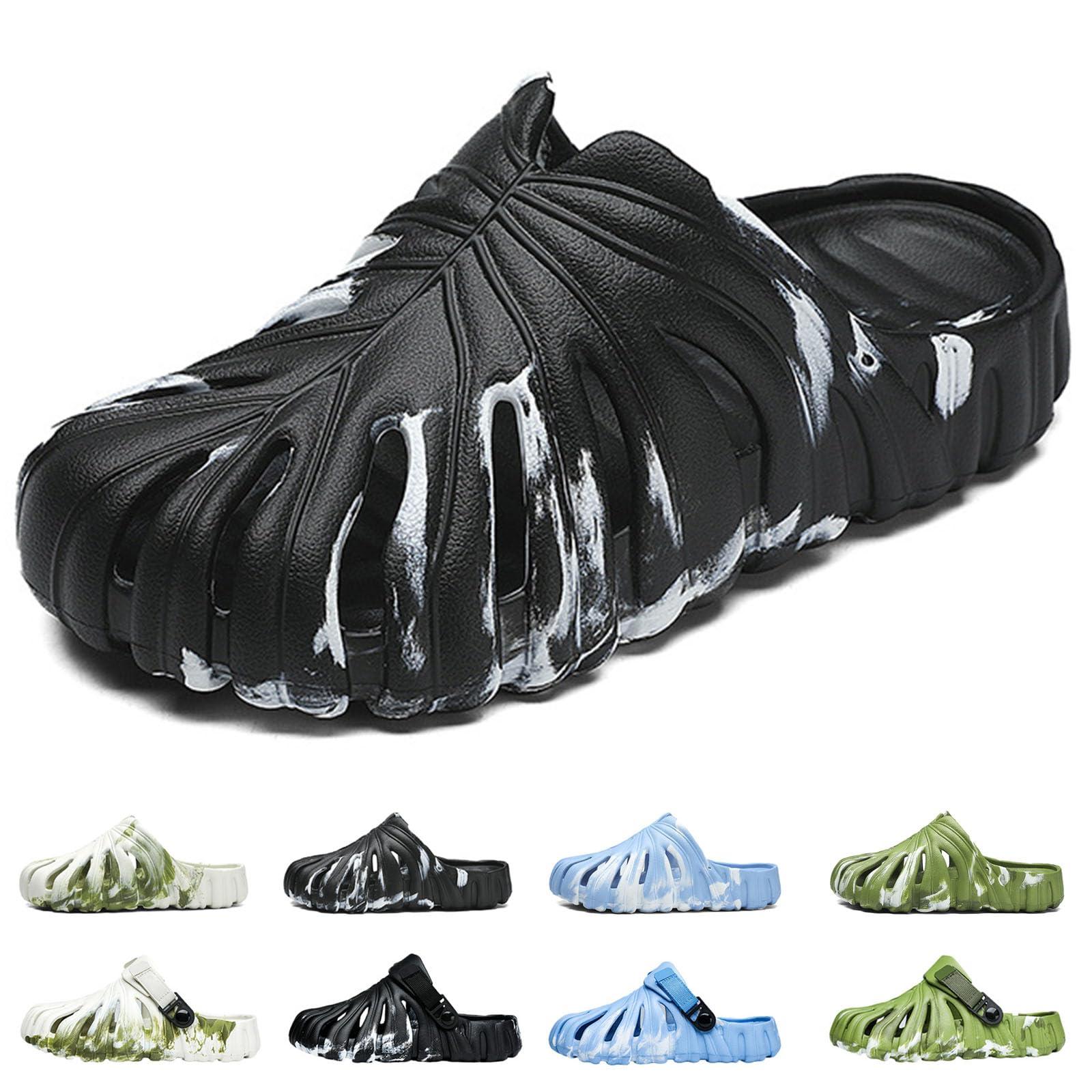 Jfxgjuv Jfxgjuv Monstera Slippers, Monstera Leaf Slippers, New Adult Anti-Slip Monstera Slippers, Monstera Slides Sandals Shoes for Women Men (Black a,9.5-10 Women/7.5-8 Men)