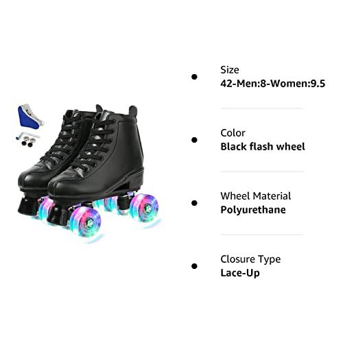 XUDREZ XUDREZ Classic Roller Skates High-Top Double-Row Leather Roller Skates for Women and Men (Black Flash Wheel,8.5)