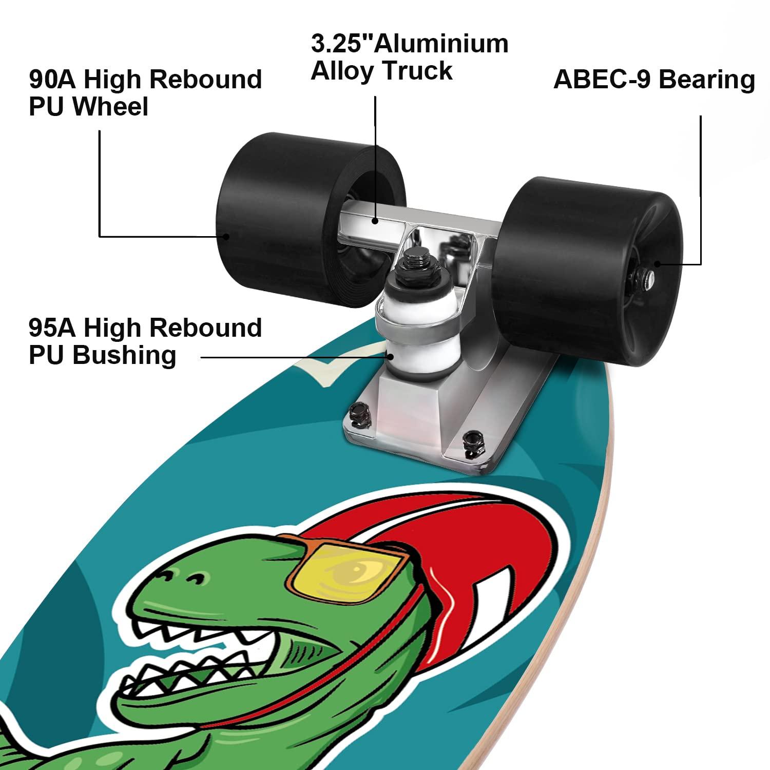 KO-ON KO-ON Skateboard Complete Skateboards 22 Inch Mini Cruiser Skateboards for Beginners Kids Boys and Girls (Robert T-Rex)