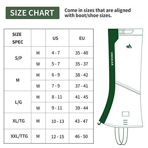 Unigear Unigear Snow Leg Gaiters, Waterproof Boot Gaiters for Hiking Walking Climbing Hunting Skiing 1000D Fabric (XX-Large)