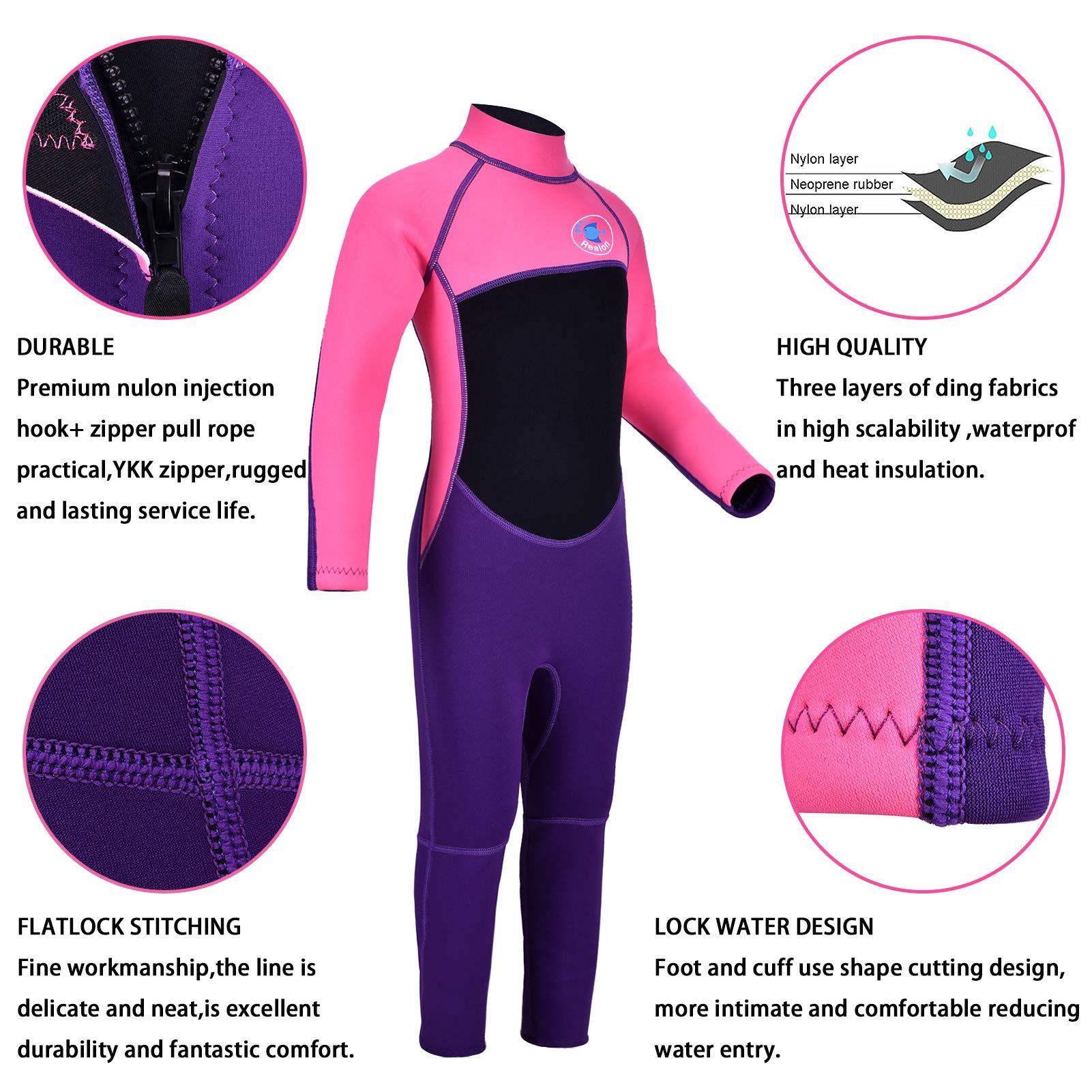 REALON REALON Kids Wetsuit for Girls Boys Toddler and Youth 3mm Neoprene Child Full Wet Suits Warm in Cold Water Thermal Swimsuit Back Zip for Swimming Diving Jet Skiing Surfing