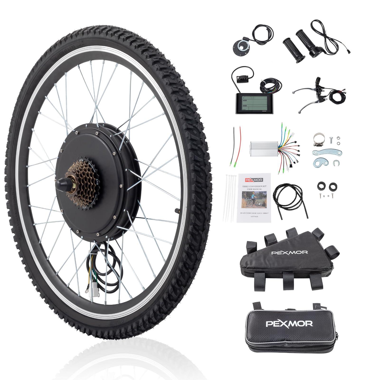 PEXMOR PEXMOR Electric Bike Conversion Kit, 48V 1000W 26\" Rear Wheel E-Bike Hub Motor Kit, Upgrade 3 Mode Controller w/PAS/LCD Display/Twist Throttle Ebike Bicycle Wheel Kit