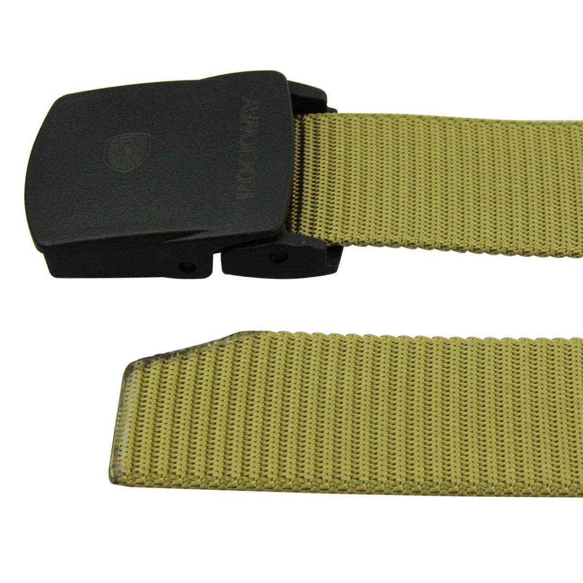 Rockway Rockway Men's Nylon Webbed Belt with YKK Dupont Plastic Buckle, Nickel Free Airport Friendly Khaki (X-Large)