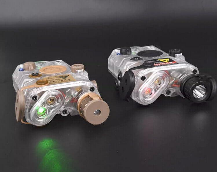 ZTFSETD Plastic LA-C-PEQ15 Box Laser Sights,Box Laser Indicator,Transparent Version,with IR Laser+Red/Green/Blue Laser Sight+Flashlight Whitelight LED,with Pressure Switch,Fit 20mm Rail (Blue Laser DE)