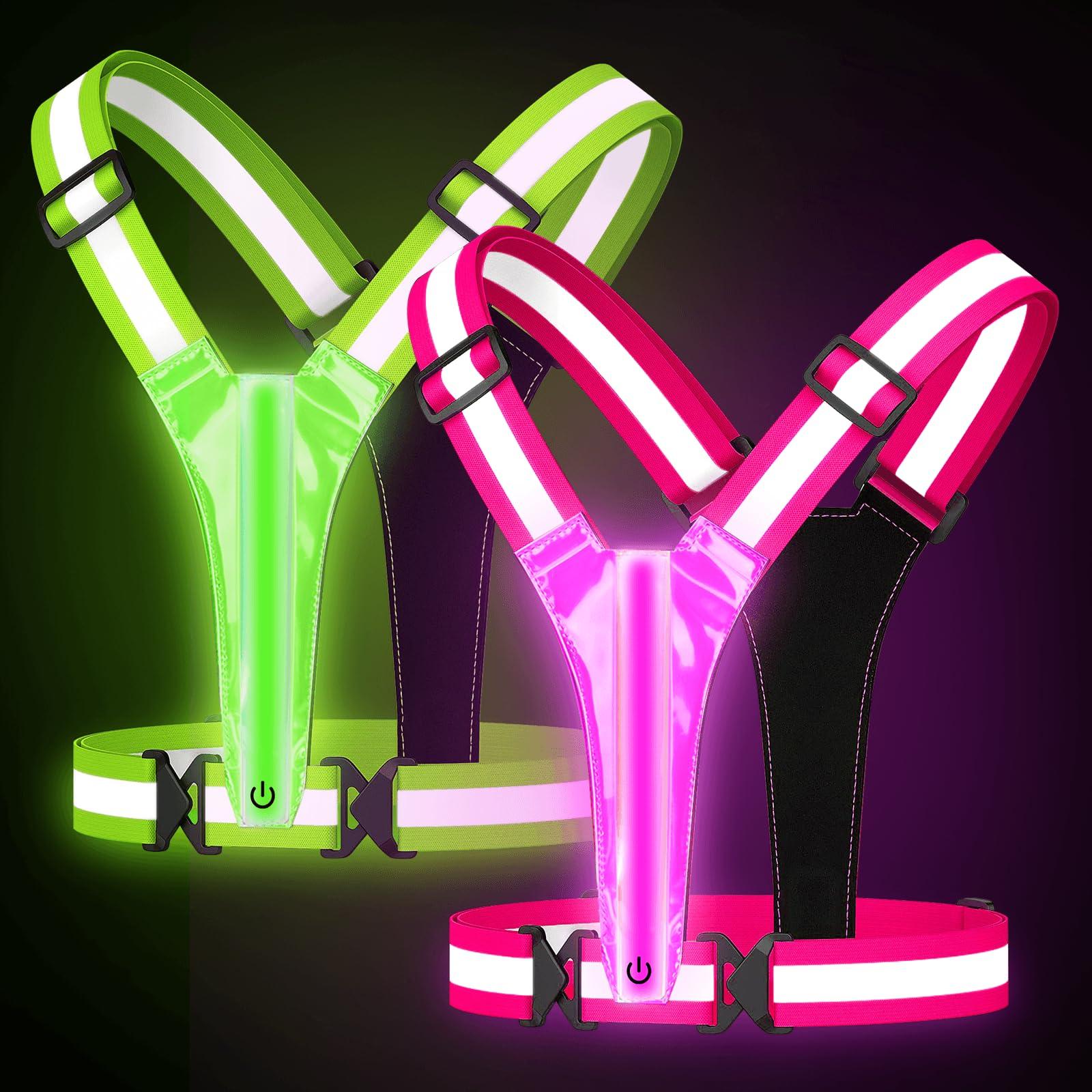 Fitense XL Size - LED Reflective Running Vest, 5 Colors Light Up Running Vest Rechargeable Running Lights for Runners High Visibility Reflective Running Gear, Adjustable for Men and Women