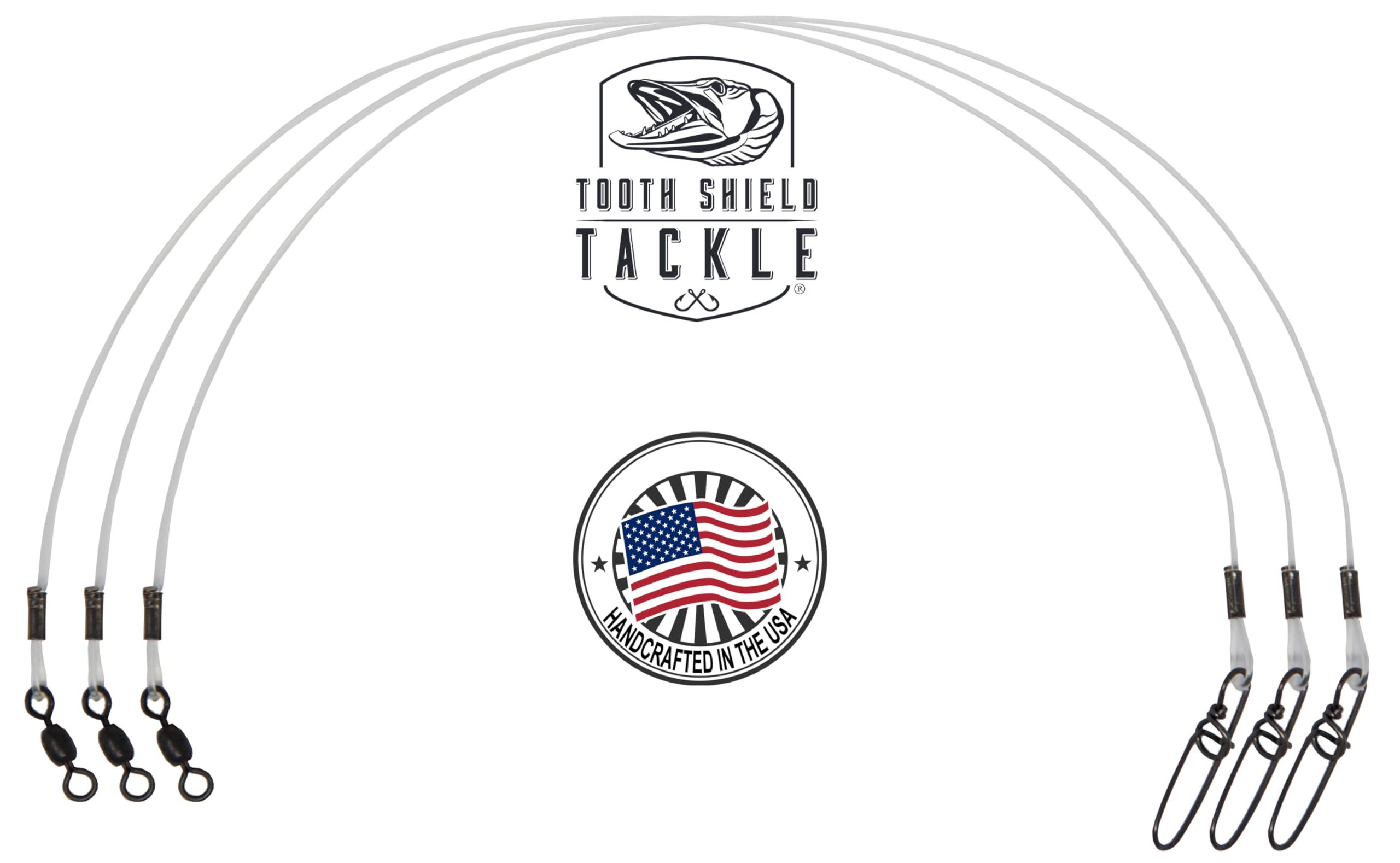 Tooth Shield Tackle Tooth Shield Tackle 3 Pack 130 lb. Premium Fluorocarbon Musky Leader Muskie Pike Leader (Crane Swivel) (14\")