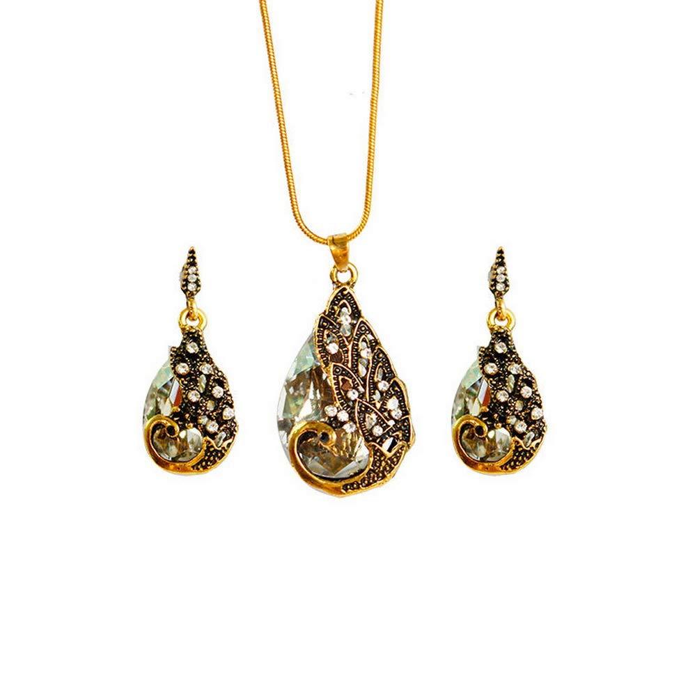 YAZILIND YAZILIND Peacock Water Drop Necklace Earrings Set Shining Bridal Wedding Dress Accessories Jewelry Set White