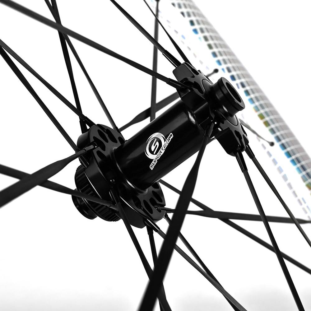 Superteam SUPERTEAM Carbon Disc Wheelset Tubeless with Carbon Spokes Ratchet Wheel 700C 50mm White (FIT for SRAM 12SPEED, THUR AXLE 12 * 100-12 * 142MM)