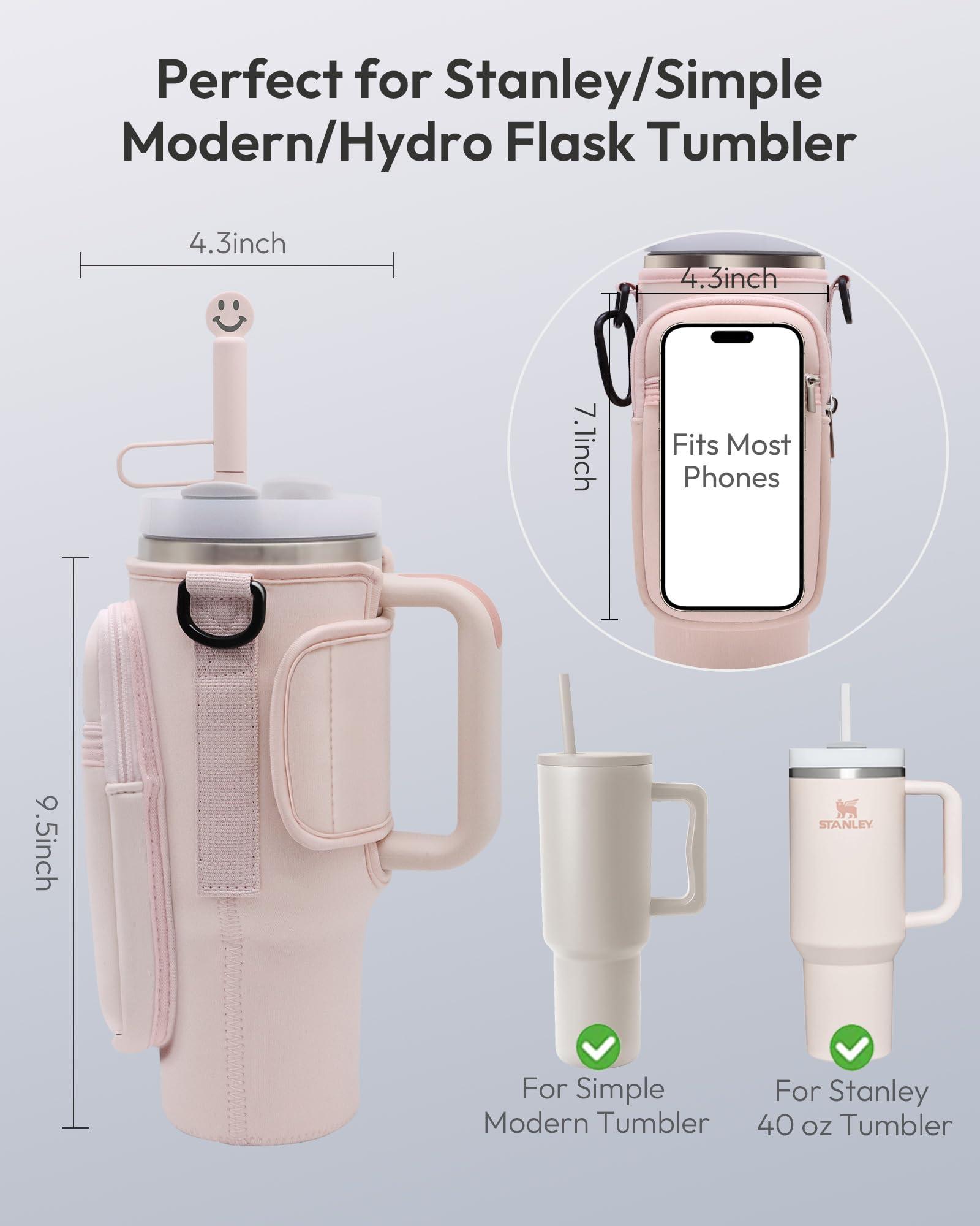 BILTRTE BILTRTE Water Bottle Carrier Bag for Stanley 40oz Tumbler with Phone Pocket, Water Bottle Holder Pouch with Adjustable Strap & Straw Cover for Hiking Travelling Camping