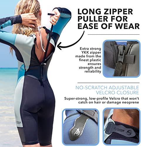 Platinum Sun Women\'s Limestone Neoprene Wetsuit Shorty Wet Suits for Women in Cold Water Long-Sleeve Half Leg Water Suits Springsuit for Scuba Diving Surfing Kayaking Canoeing Snorkeling - 2.0mm (Dive-Blue, M)