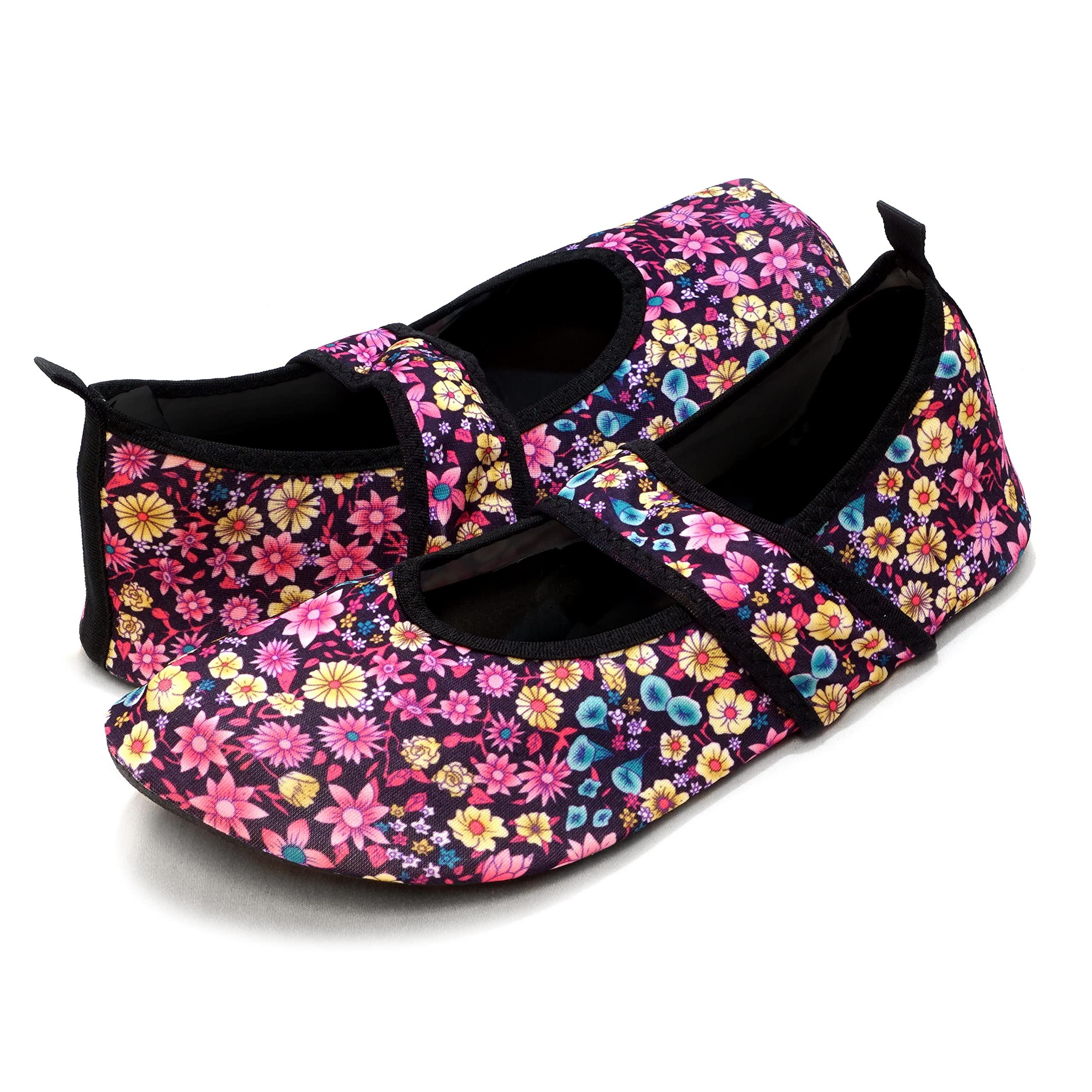 Nufoot Nufoot Futsole Women's Soft-Sided Shoes for Indoors/Outdoors, Foldable & Flexible Footwear for Sport, Exercise, Yoga or Travel, Dance Shoes, Purple Daisies, Medium