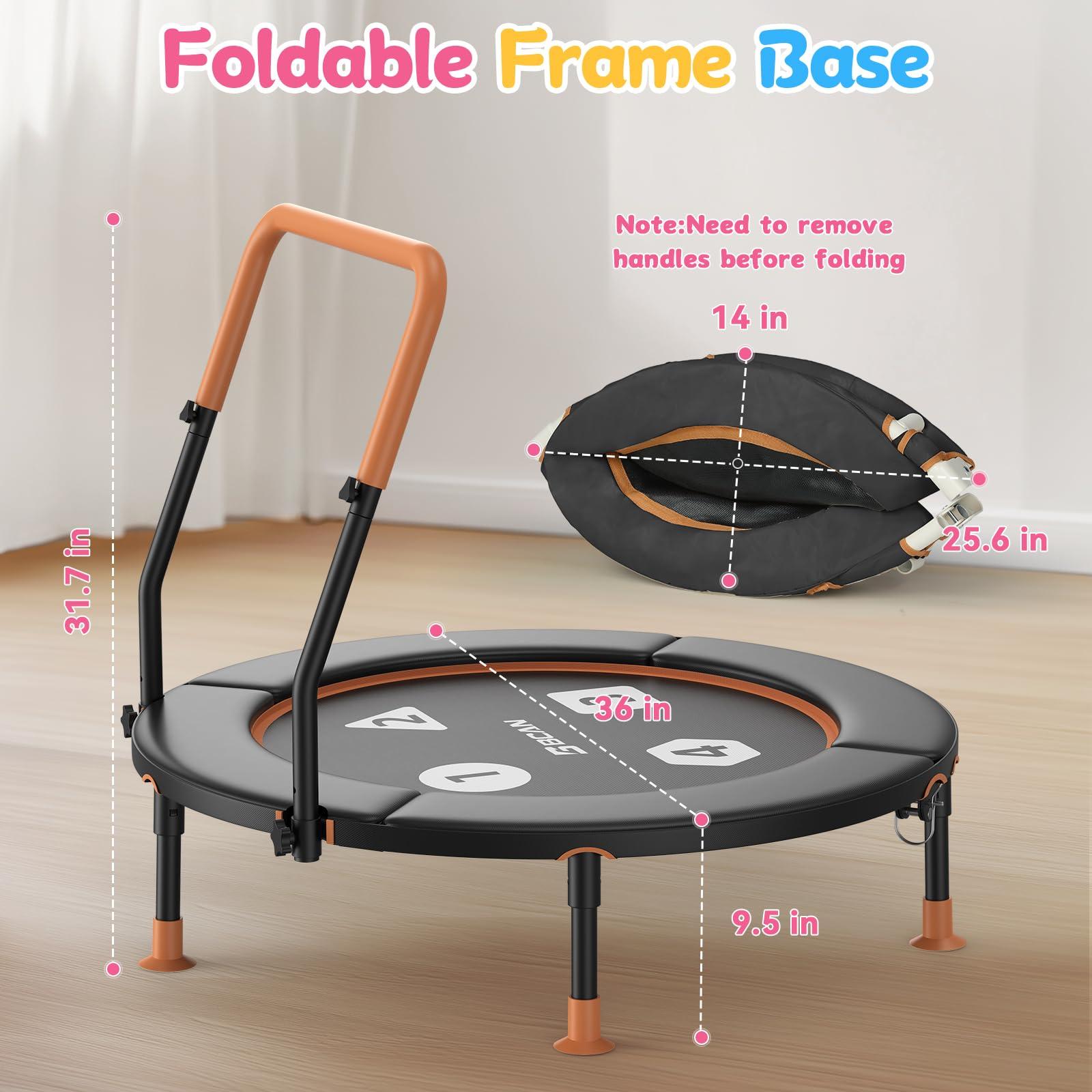 BCAN BCAN 36'' Toddler Trampoline, Foldable Mini Trampoline for Kids Ages 1-6, Adjustable Handle, Safety Pad & Foldable Legs, Baby Trampoline Indoor/Garden, Gift for Boy and Girl, Black