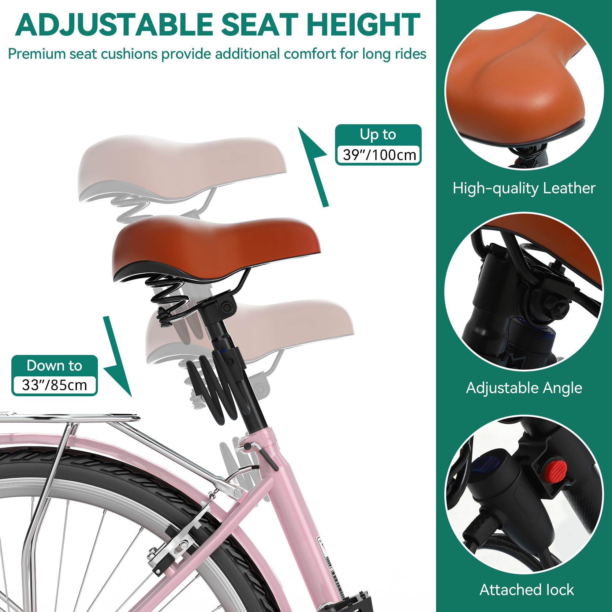 YITAHOME YITAHOME 24 Inch Beach Cruiser Bike for Women, 1 Speed Commute Bicycle for Adults, Women Bike with Adjustable Seat & Basket, Multiple Color