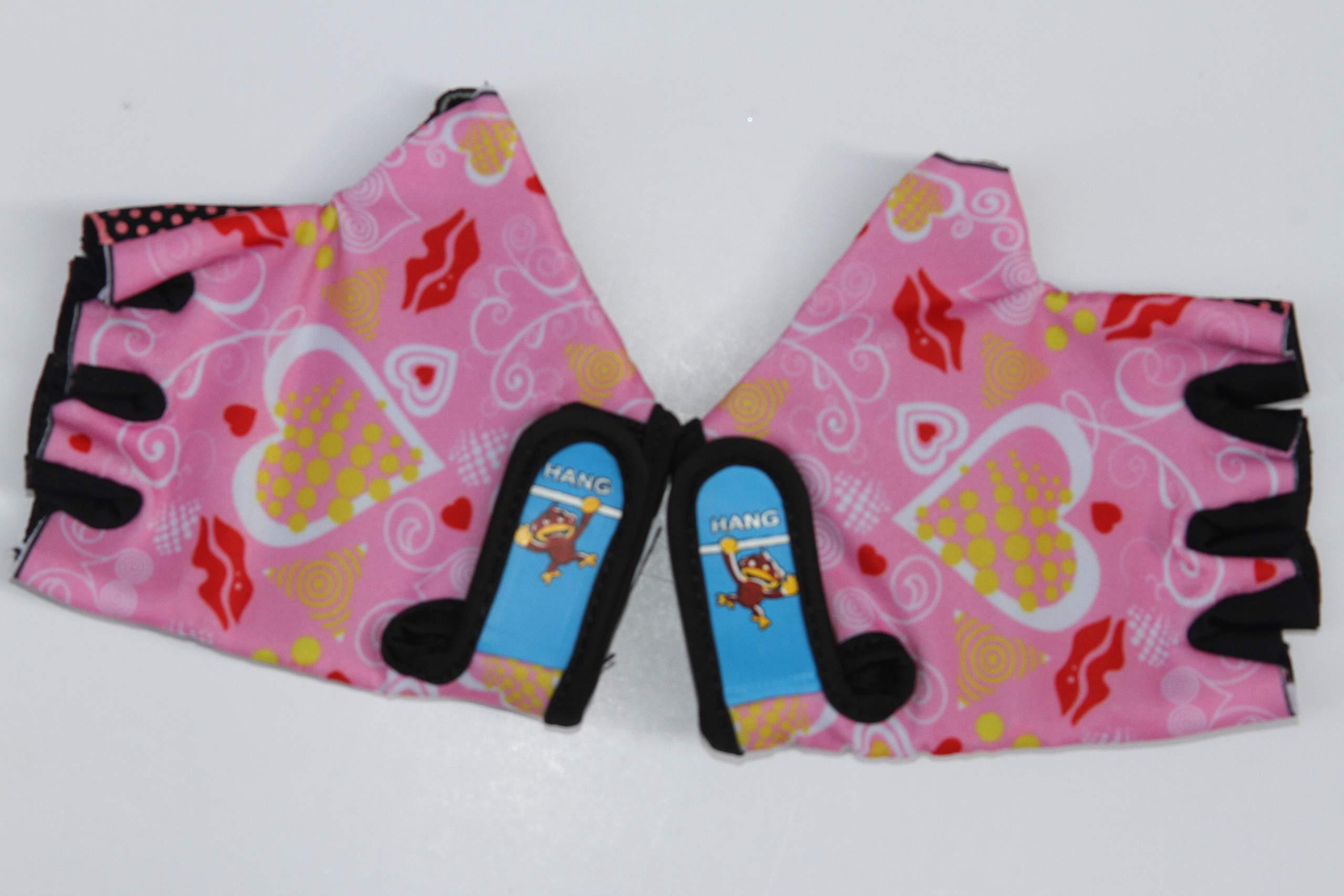 HANG Monkey Bar Gloves with Grip Control (Children 7 and 8 Years Old) Climbing Fingerless Pink Gloves