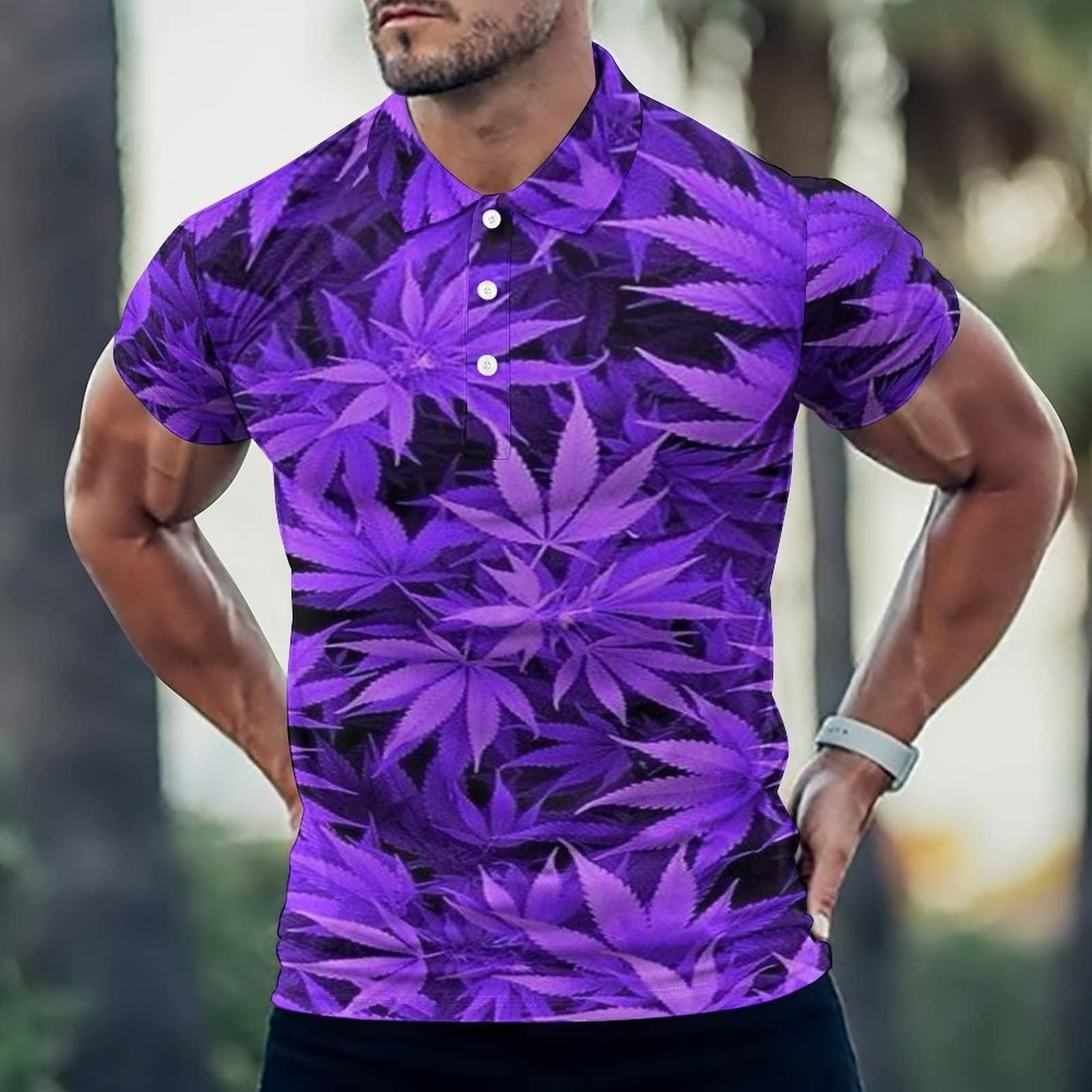 BAIKUTOUAN BAIKUTOUAN Purple Pot Leaf Men's Polo-Shirts Short Sleeve Golf Tees Outdoor Sport Tennis Tops XL
