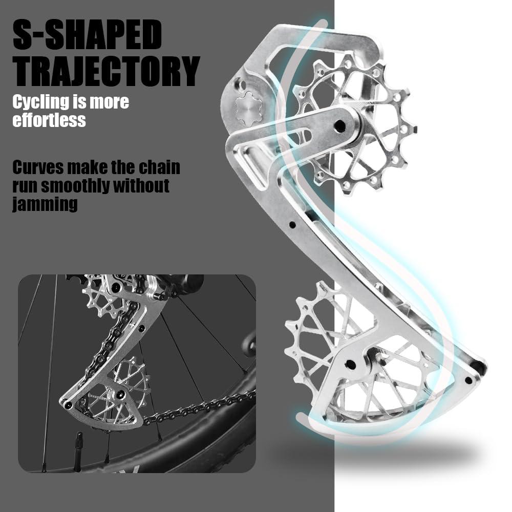 alltoo Rear Derailleur Pulley Wheels,for Garbaruk Shimano 12-Speed,XT XTR SLX M6100 7100 8100 9100 DEORE Rear Shift Guide Leg cage Guide Plate (slivery Set)