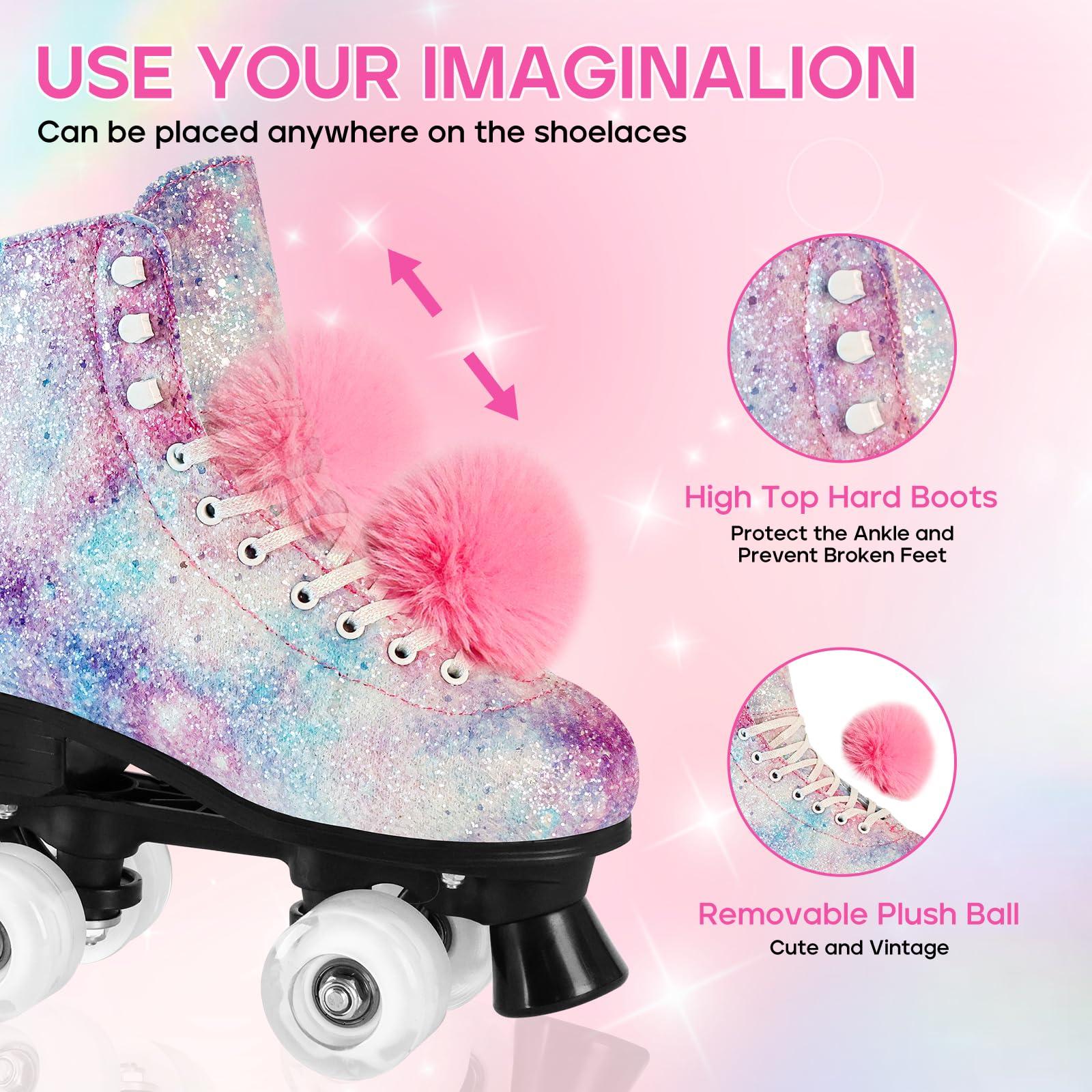 LEVYTEMP LEVYTEMP Roller Skates for Women, Men Light-Up Wheels Double-Row Rollerskates High-Top PU Leather Classic Designs Glitter Skate Shoes for Girls Beginners with a Shoes Bag Size 5 Indoor Outdoor
