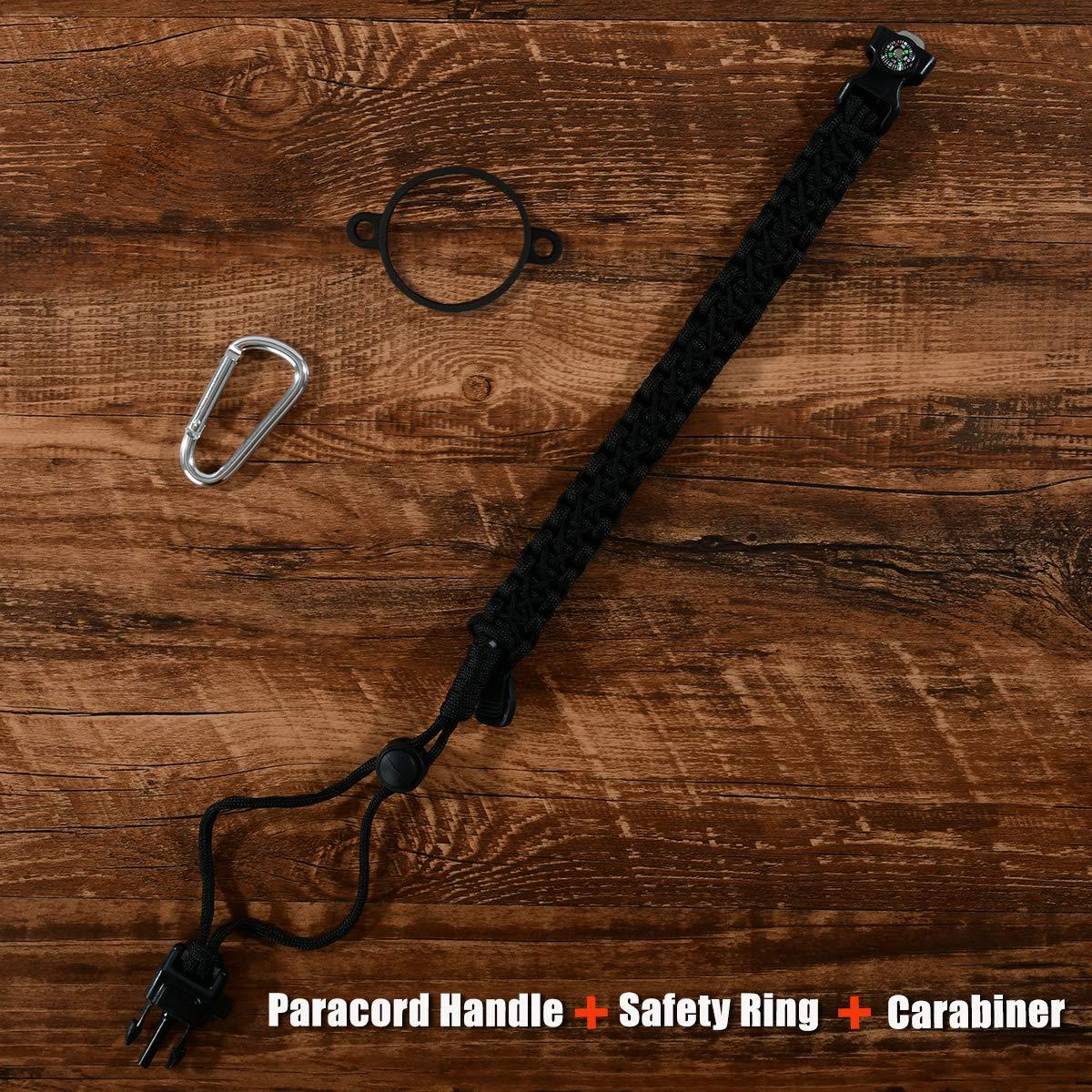 QeeCord QeeCord 2020 Paracord Handle for Hydro Flask 2.0 Wide Mouth Water Bottle Carrier with New Ring and Carabiner, 12oz, 16oz, 18oz, 20oz, 32oz, 40oz, 64oz (12 oz-24 oz Standard Mouth, Black)