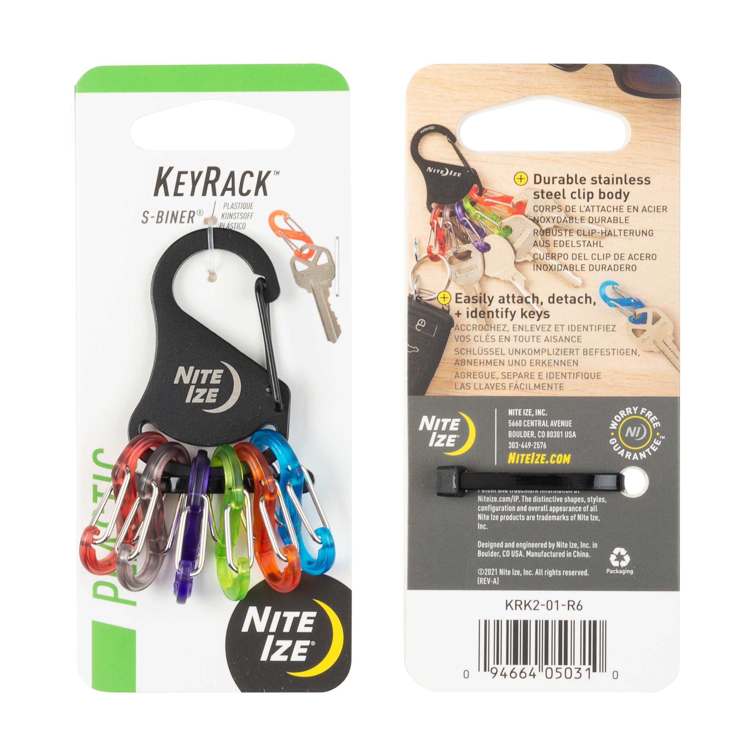 Nite Ize Nite Ize KeyRack Steel S-Biner - Key Carabiner Organizer with 6 Colorful S-Biners - Keychain Accessories to Hold Keys Securely and Separately