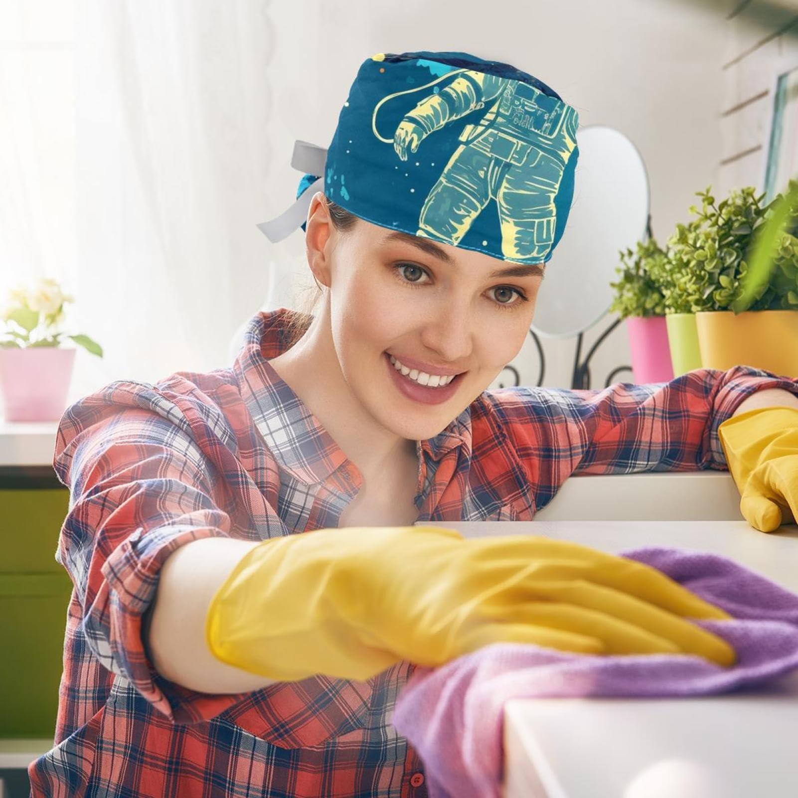 YTYVAGT 2-Pc,Nurse Scrub Caps,Scrub Hats with Buttons and Cotton Sweatband,Fantasy Universe Space Theme