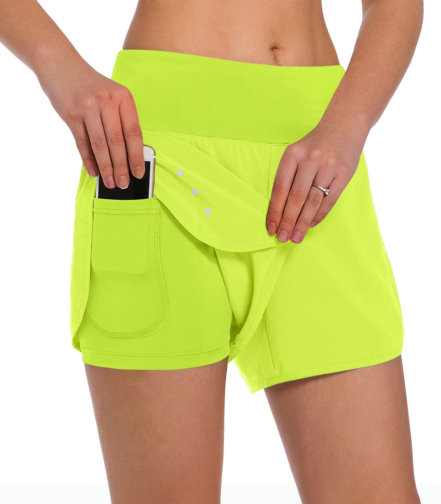 Ksmien Ksmien Women's 2 in 1 Running Shorts - Lightweight Athletic Workout Gym Yoga Shorts Liner with Phone Pockets
