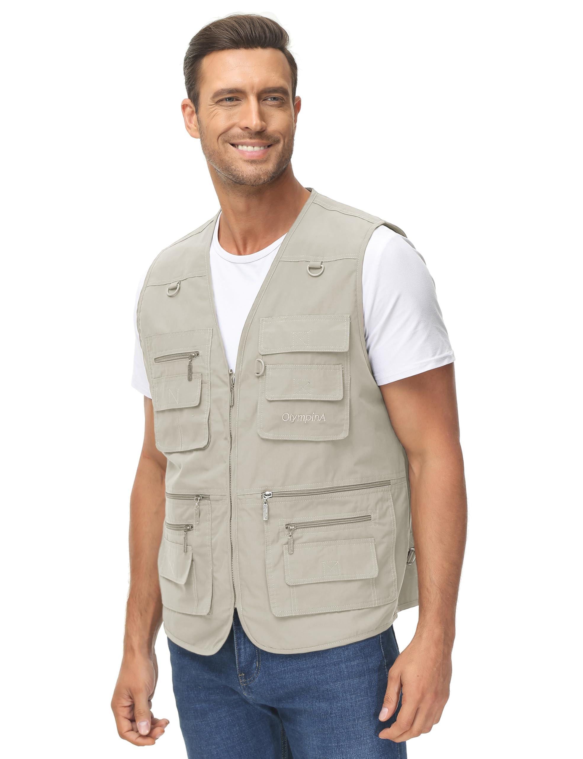 Lentta Lentta Men's Fishing Vest Summer Outdoor Work Safari Photo Cargo Vest 14 Pockets(PoplinBeige-S)