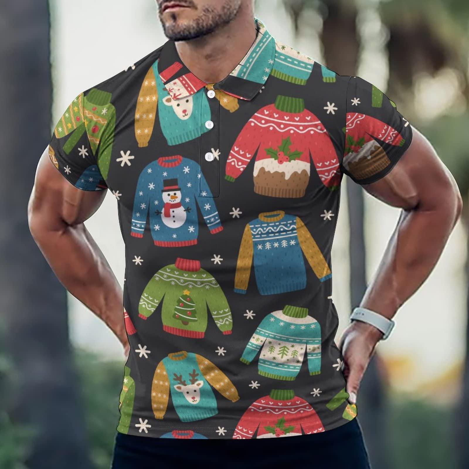 BAIKUTOUAN BAIKUTOUAN Ugly Christmas Pattern Men's Golf Polo-Shirt Short Sleeve Jersey Tees Casual Tennis Tops 2XL