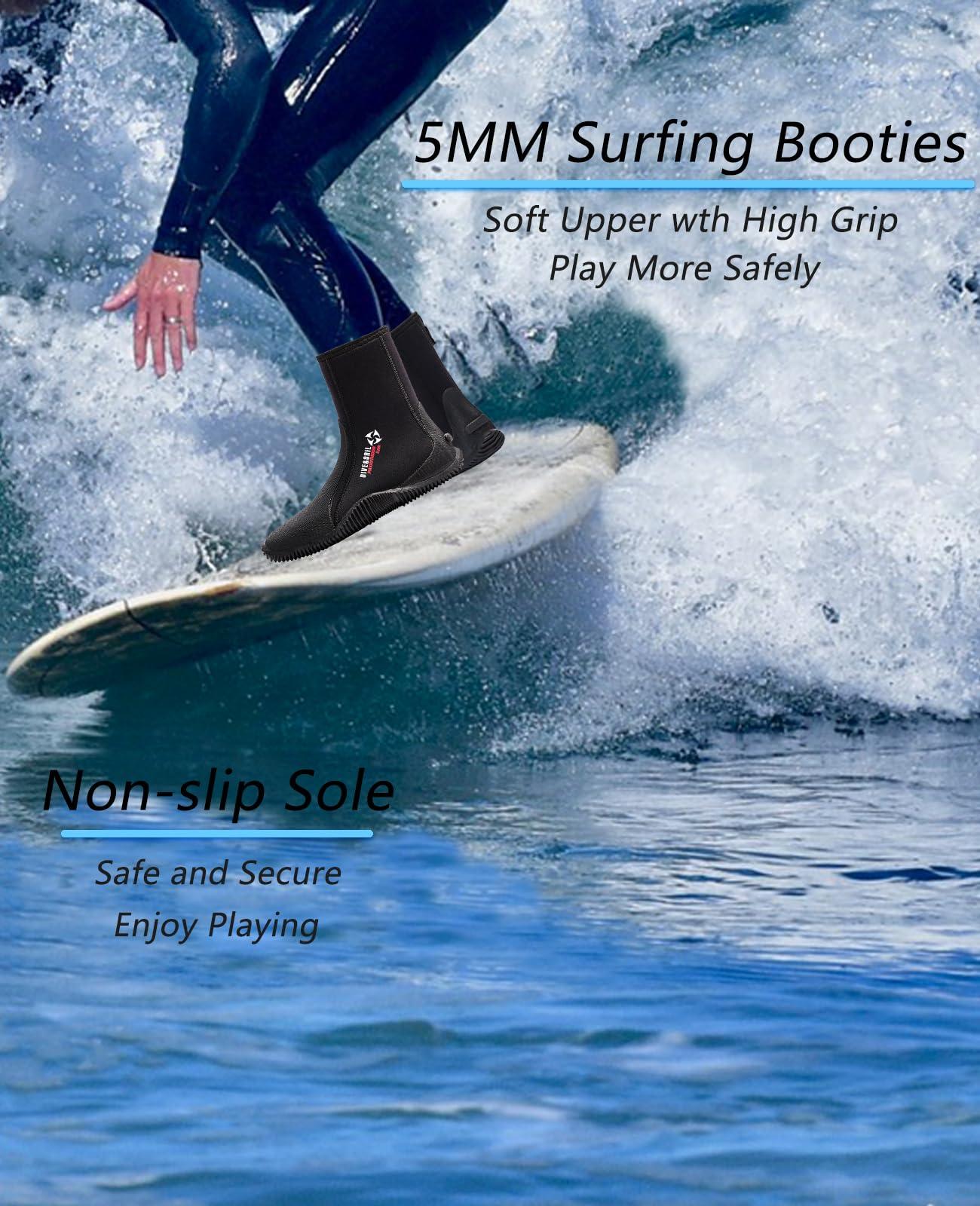 Skyone Skyone Neoprene Dive Boots Men Women, Surf Booties Scuba Diving Boots 5MM, Wetsuit Booties Scuba Shoes with Anti-Slip Premium Rubber Sole for Sailing Snorkeling Boating (Black, Mens 5 / Womens 6)