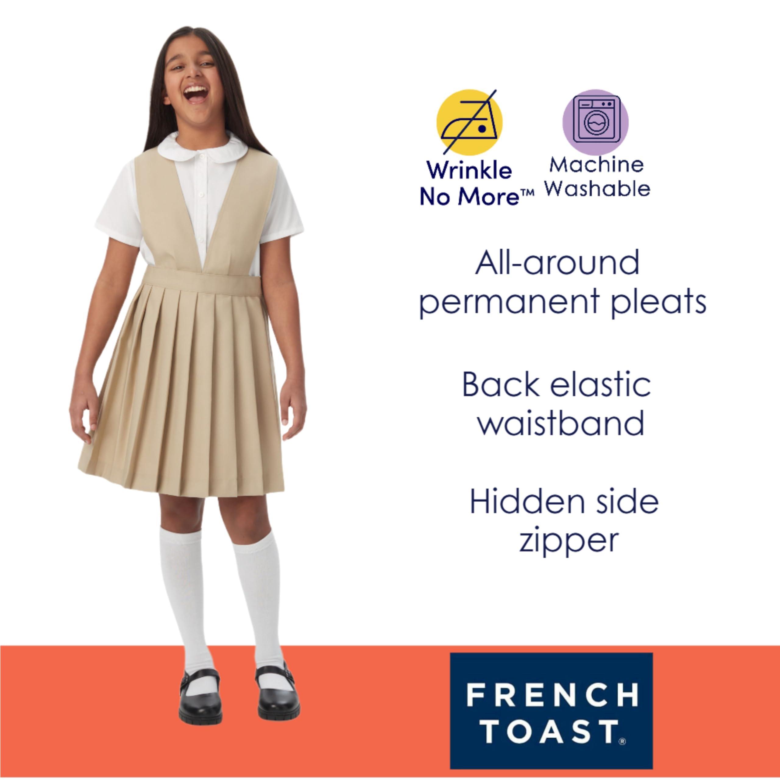 French Toast French Toast Girls Size' V-Neck Pleated Jumper, Navy, 18.5 Plus