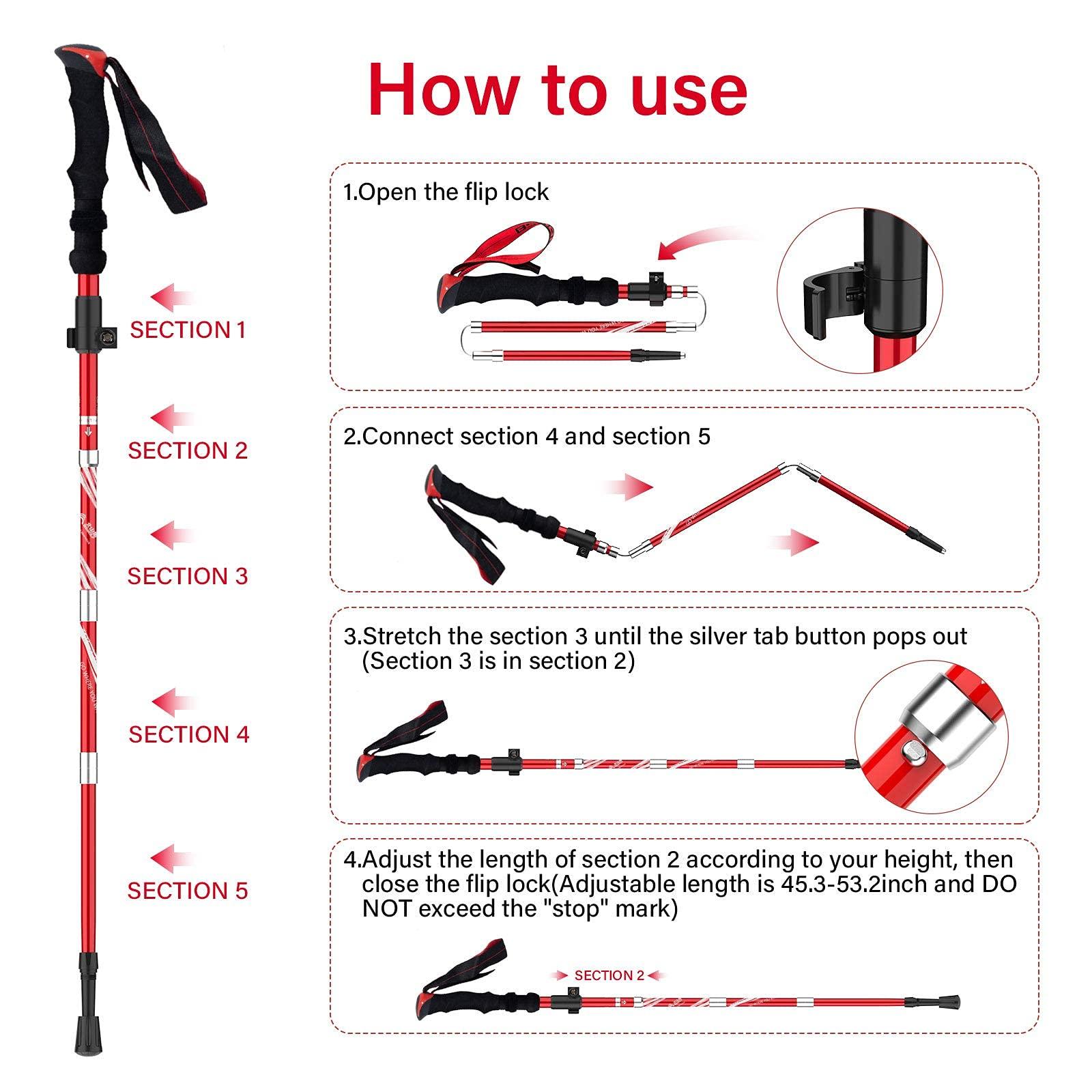 BISINNA BISINNA Collapsible Trekking Hiking Poles- 2 Pack Folding Aluminum Walking Sticks with Quick Lock System 4 Season Accessories,Telescopic, Adjustable, Lightweight for Men Women