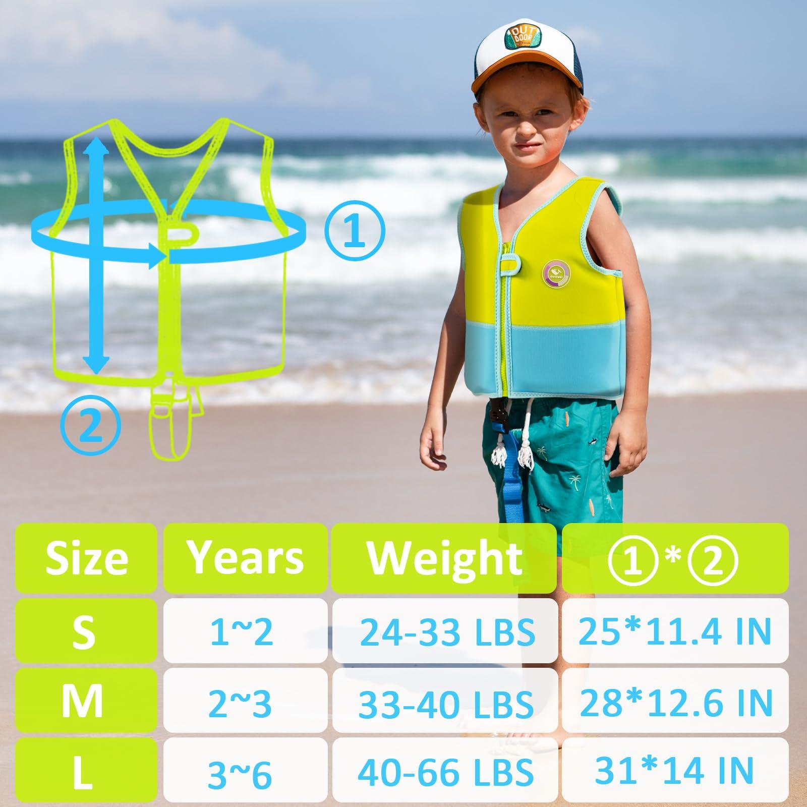 Pottwal Pottwal Swim Vest for Kids - Swim Jacket for 2-3 Years (33-40LBS) - Buoyancy Aid Made of Neoprene & EPE - with Adjustable Crotch Strap - Green