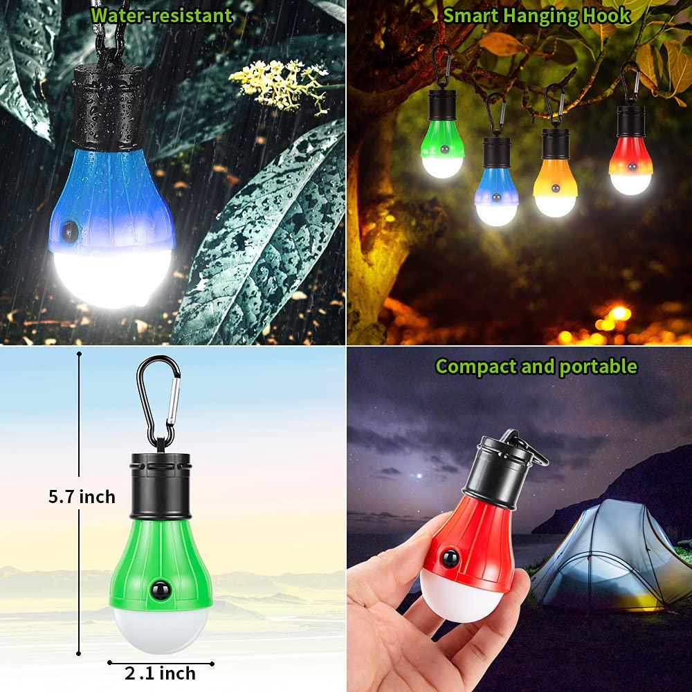 Doukey Campings Light [4 Pack] Doukey Portable Camping Lantern Bulb LED Tent Lanterns Emergency Light Camping Essentials Tent Accessories LED Lantern for Backpacking Camping Hiking Hurricane Outage