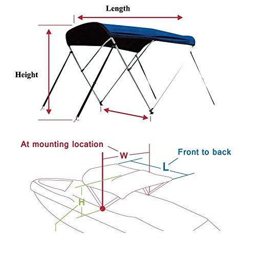 Leader Accessories Leader Accessories Light Grey 3 Bow 6'L x 46" H x 85"-90" W Bimini Top Boat Cover Includes 4 Straps 2 Rear Support Poles Mounting Hardwares Storage Boot with 1" Aluminum Frame
