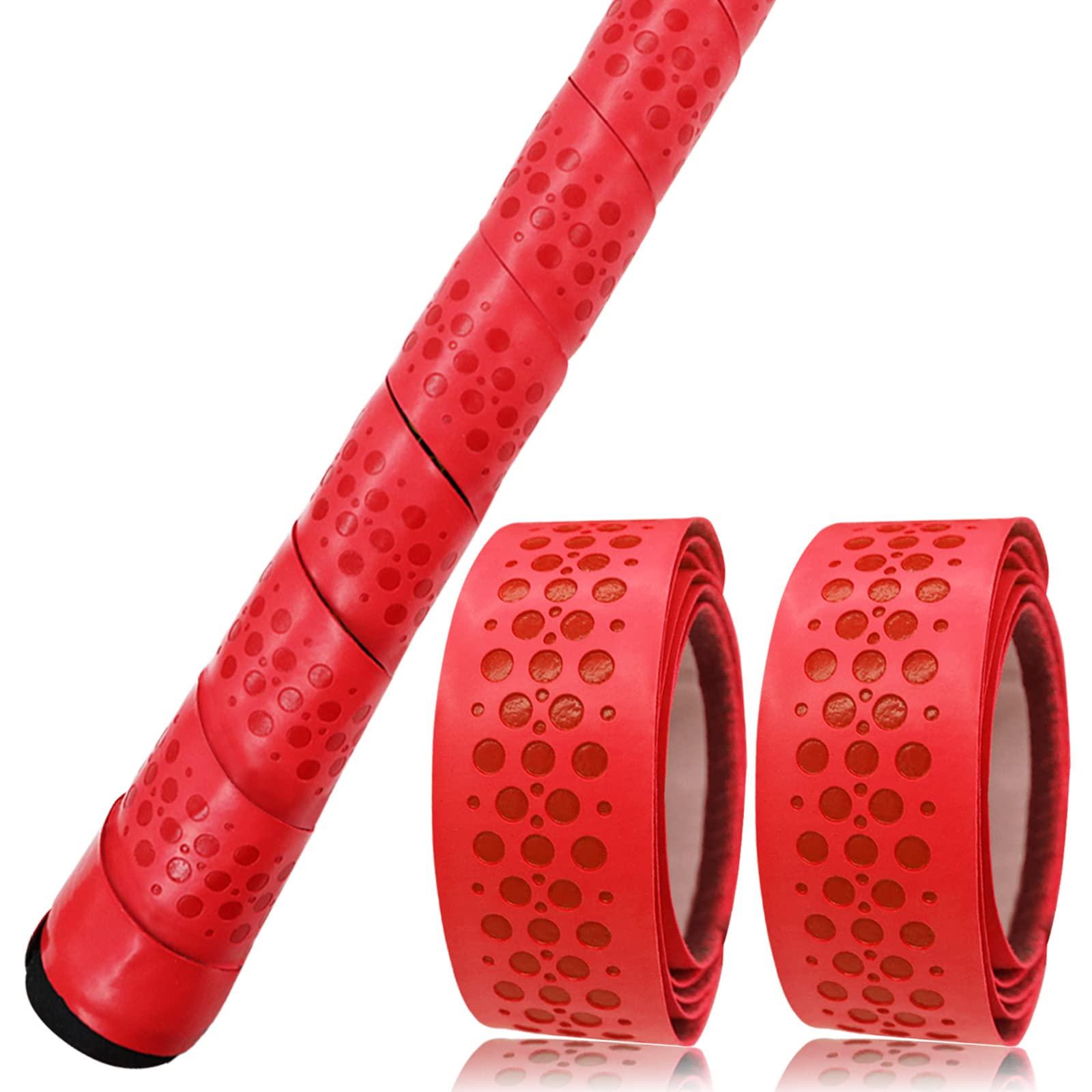 VEASAERS VEASAERS Bat Grip Tape Baseball Softball 2/4 Pack 40 inch 1.75mm Precut and Full Adhesive Back Pro Feel Soft Comfortable Tapes for Old Bats Handles (2 Pcs-Red Dot)