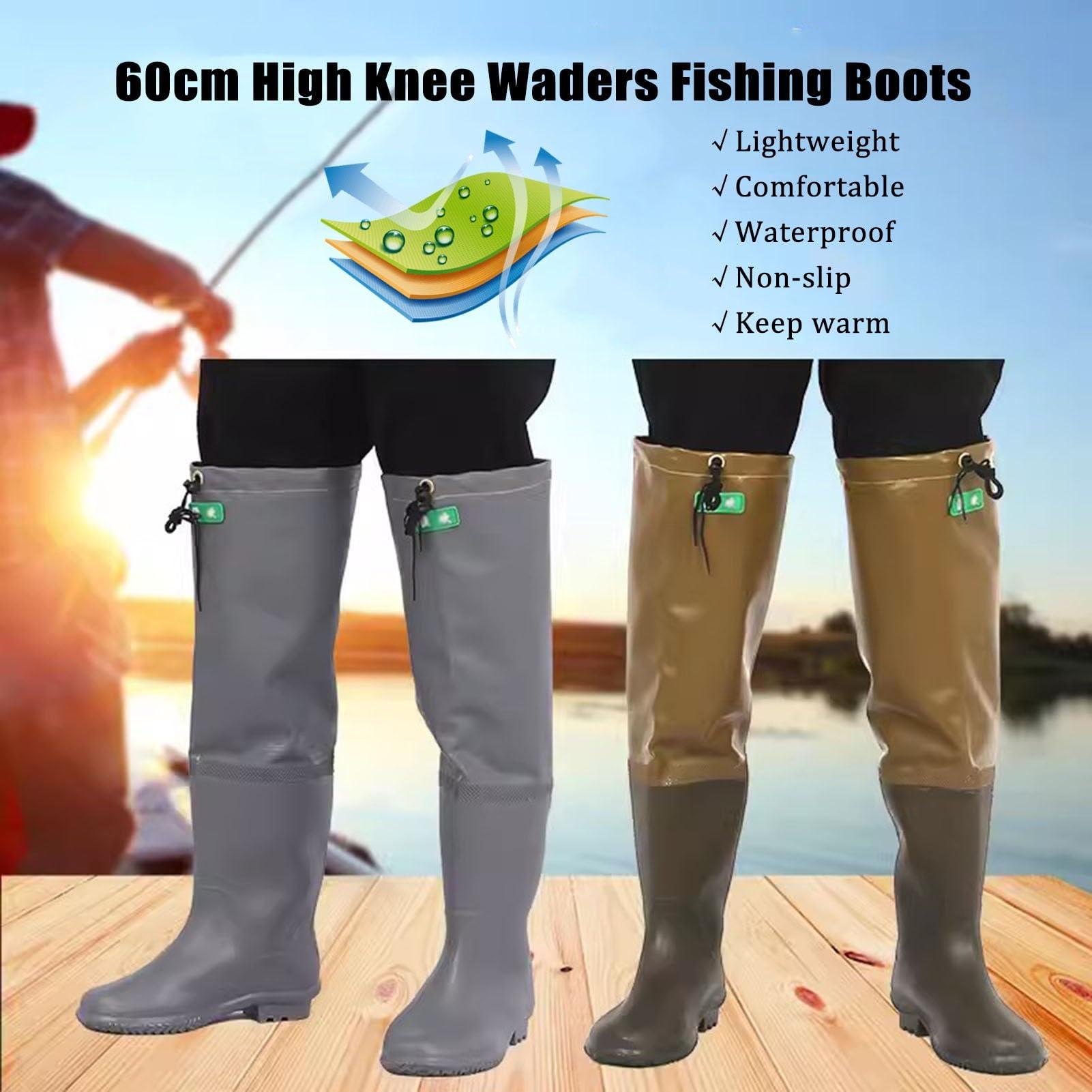 JCWGLY JCWGLY Mens Womens Fishing Waders Boots, 60cm High Knee Hip Wading Boots for Fishing and Hunting, Lightweight Anti Slip(Gray-,10)